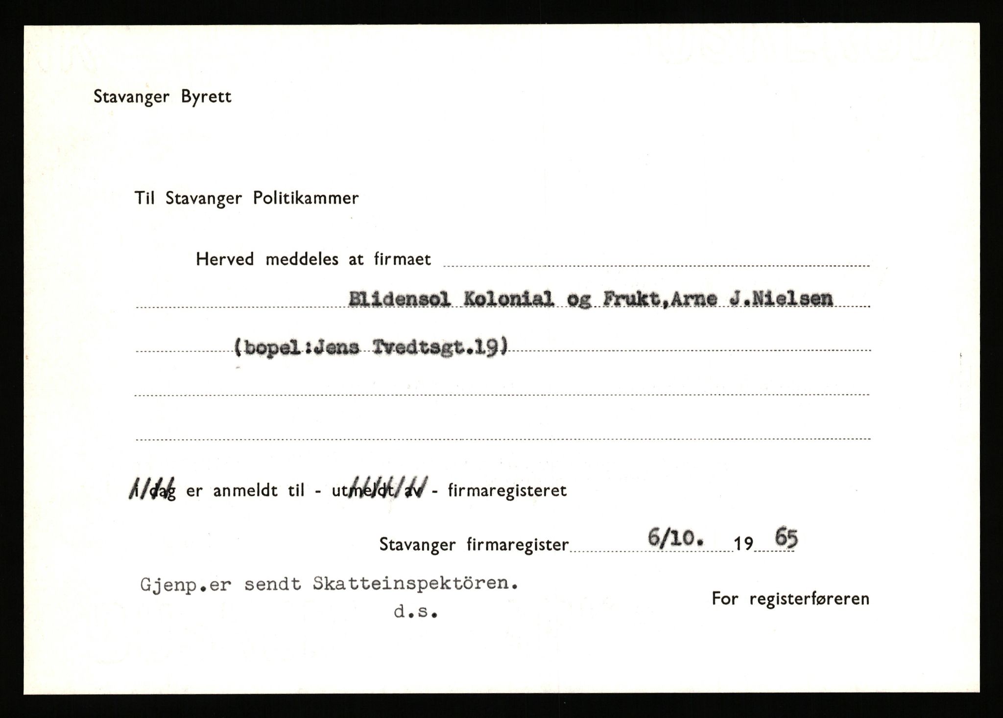 Stavanger byfogd, AV/SAST-A-101408/002/J/Jd/Jde/L0004: Registreringsmeldinger og bilag. Enkeltmannsforetak, 1001-1350, 1891-1990, p. 515