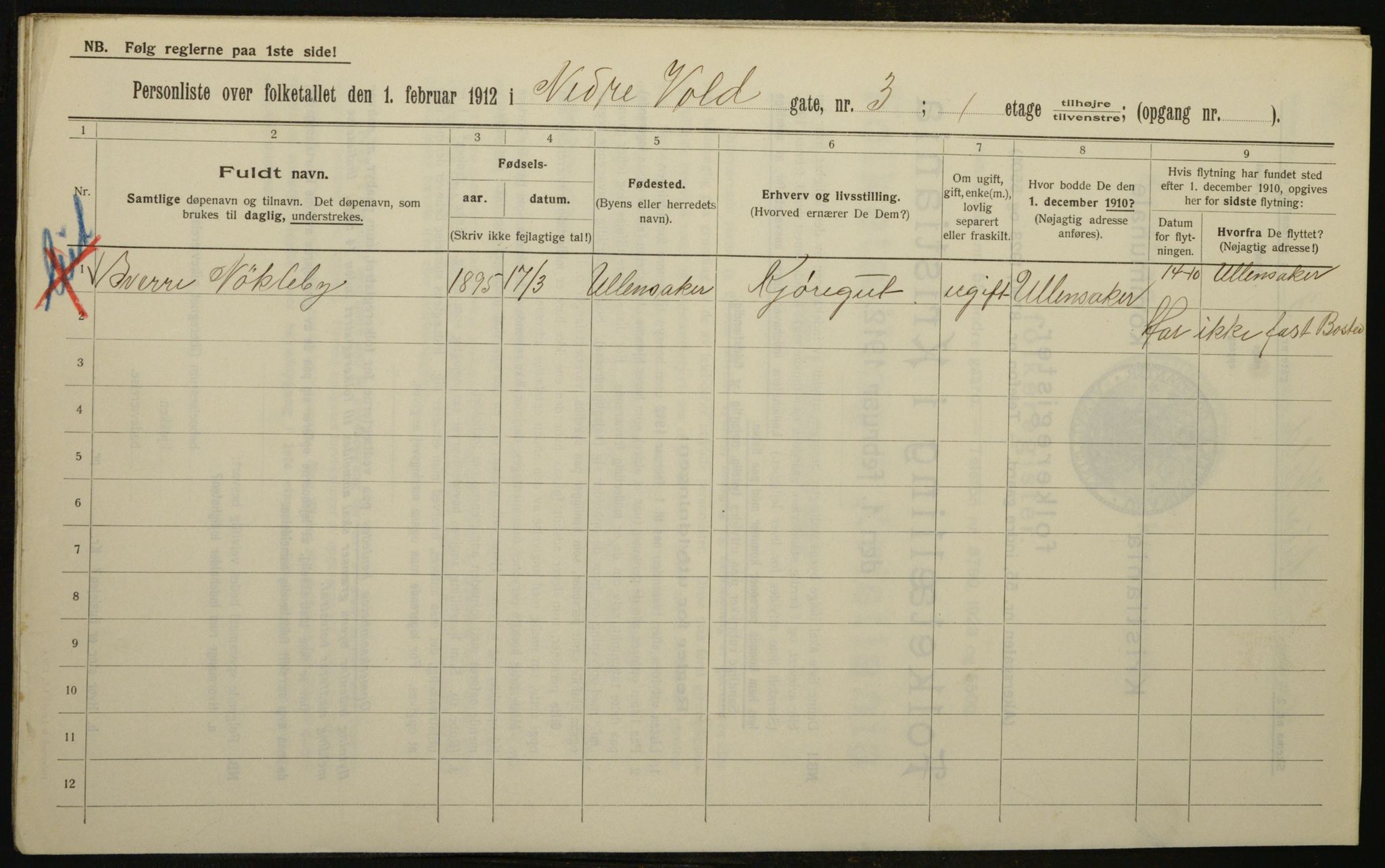 OBA, Municipal Census 1912 for Kristiania, 1912, p. 70134