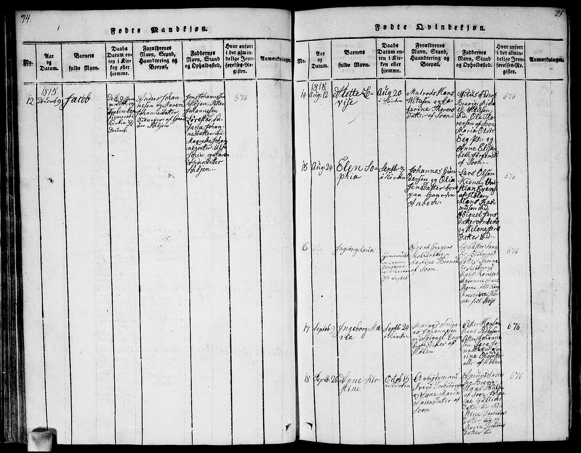 Vestby prestekontor Kirkebøker, SAO/A-10893/F/Fa/L0005: Parish register (official) no. I 5, 1814-1827, p. 94-95
