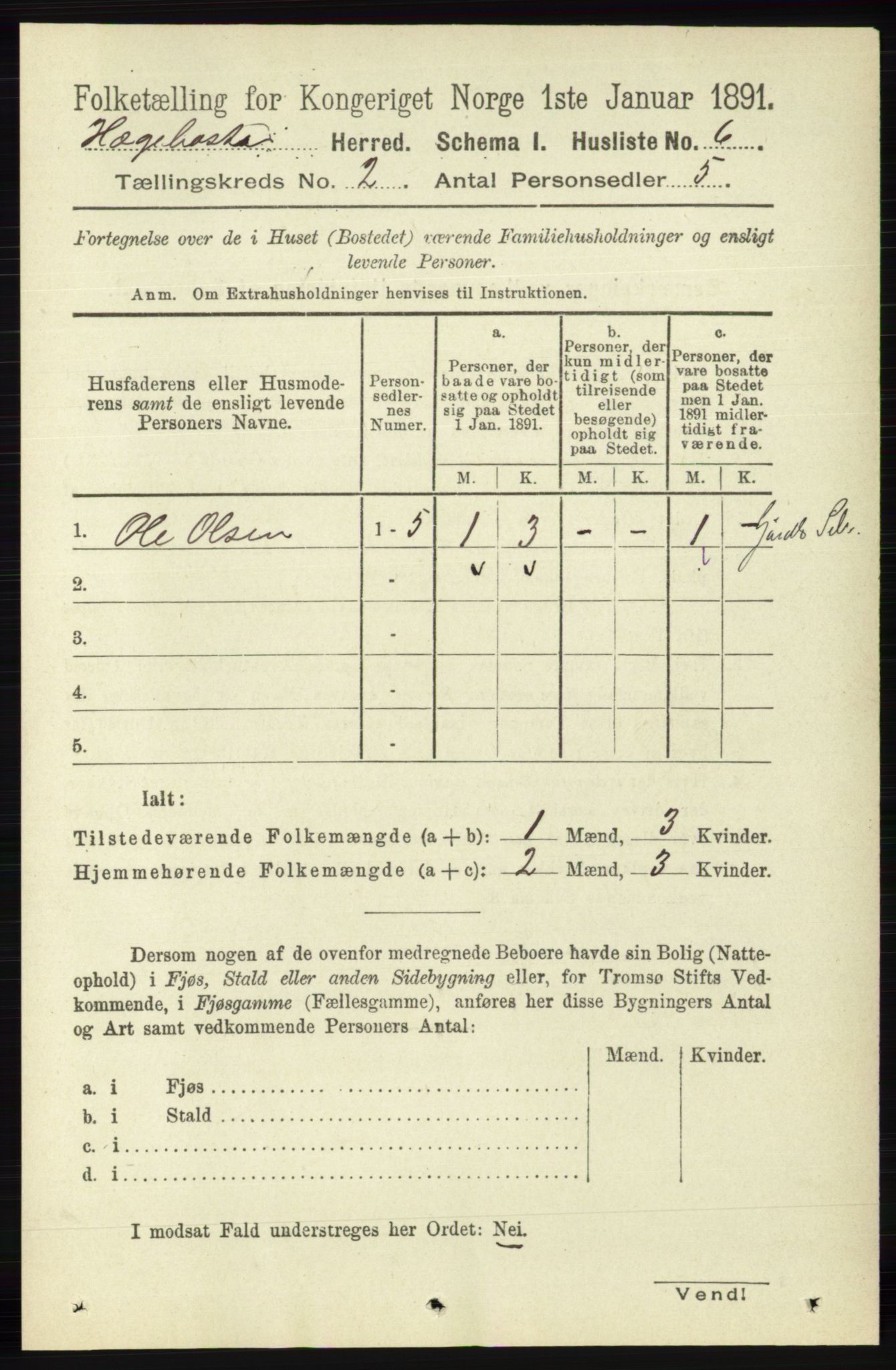 RA, 1891 census for 1034 Hægebostad, 1891, p. 441