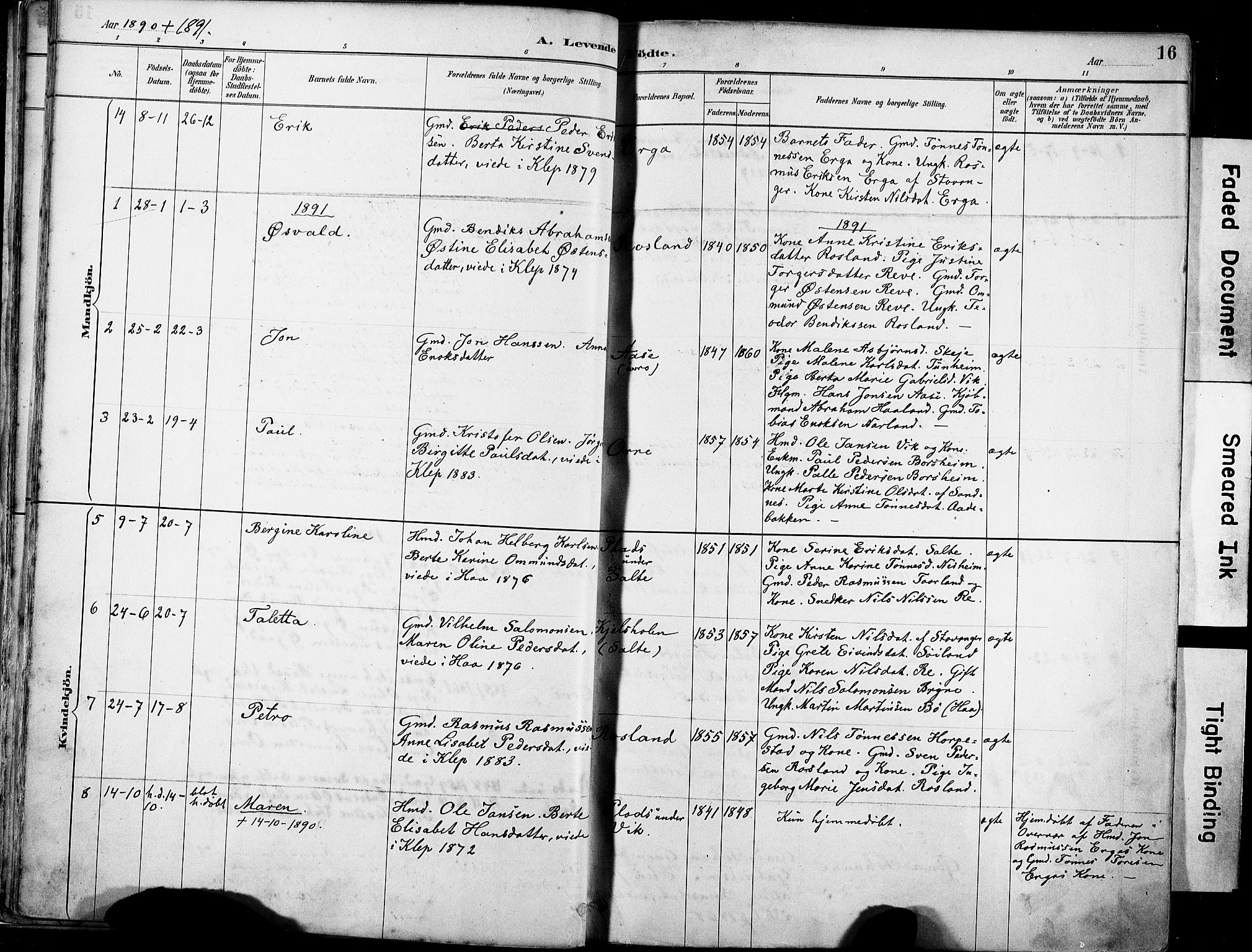 Klepp sokneprestkontor, SAST/A-101803/001/3/30BA/L0007: Parish register (official) no. A 8, 1886-1912, p. 16