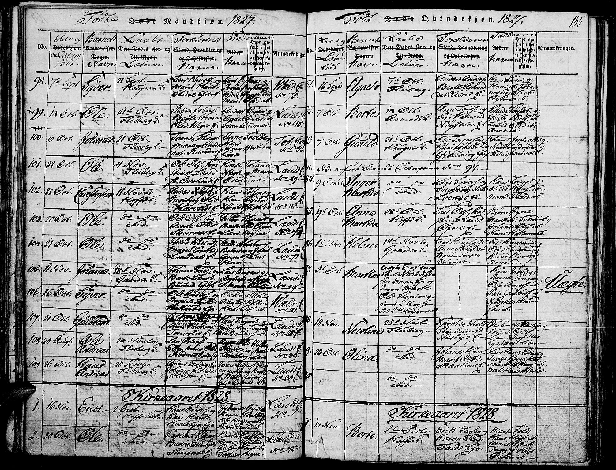 Land prestekontor, SAH/PREST-120/H/Ha/Haa/L0007: Parish register (official) no. 7, 1814-1830, p. 155