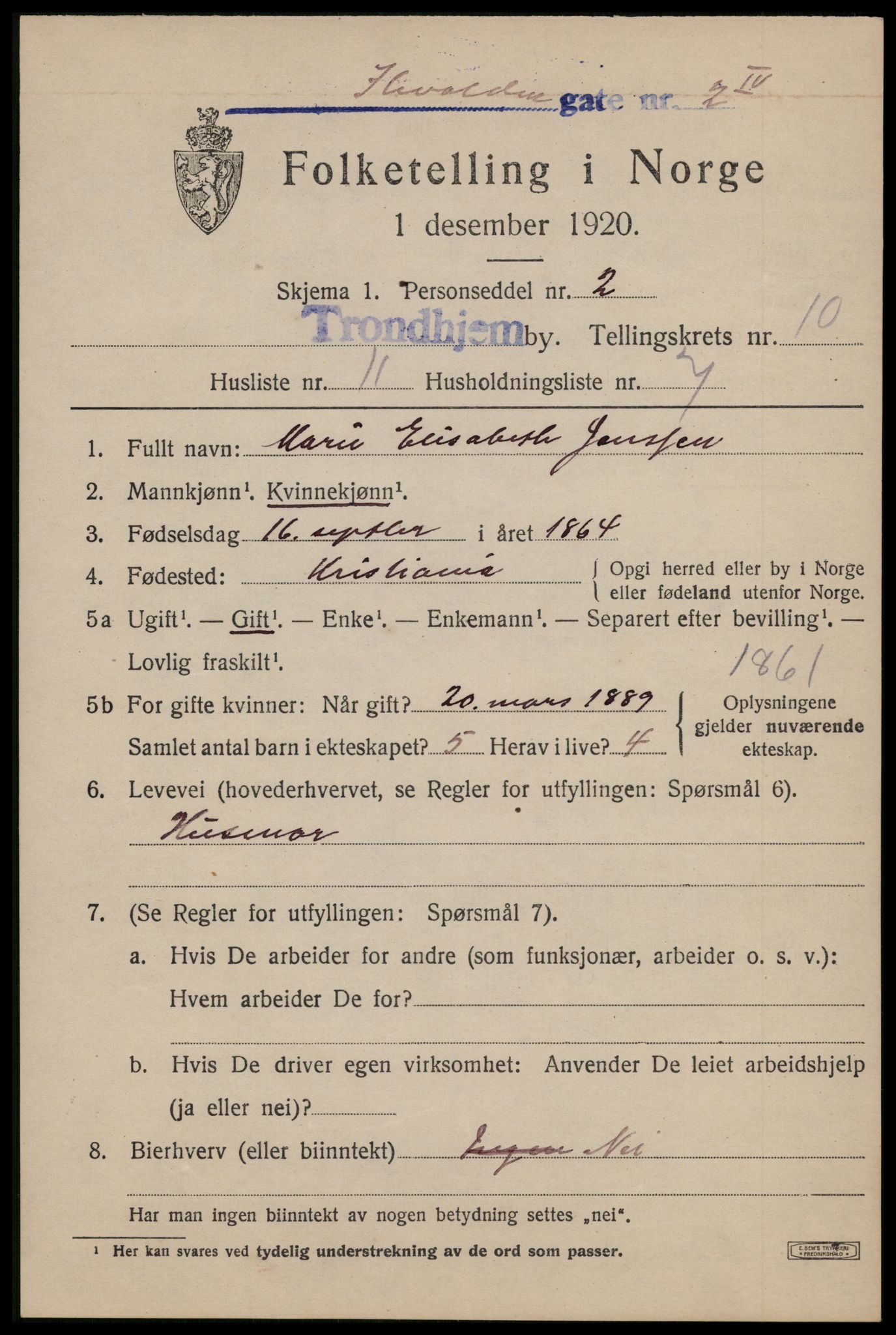 SAT, 1920 census for Trondheim, 1920, p. 45262