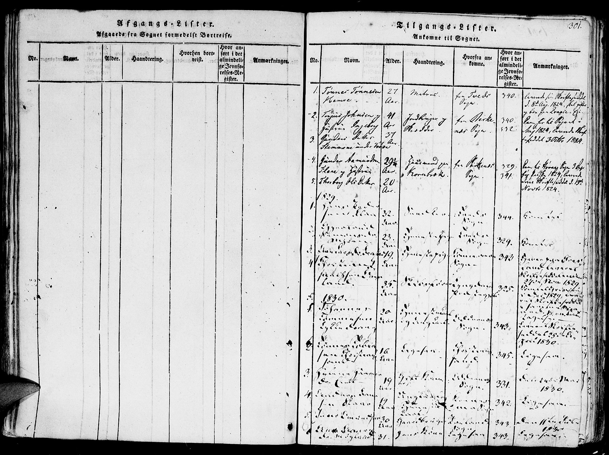 Høvåg sokneprestkontor, SAK/1111-0025/F/Fa/L0001: Parish register (official) no. A 1, 1816-1843, p. 301