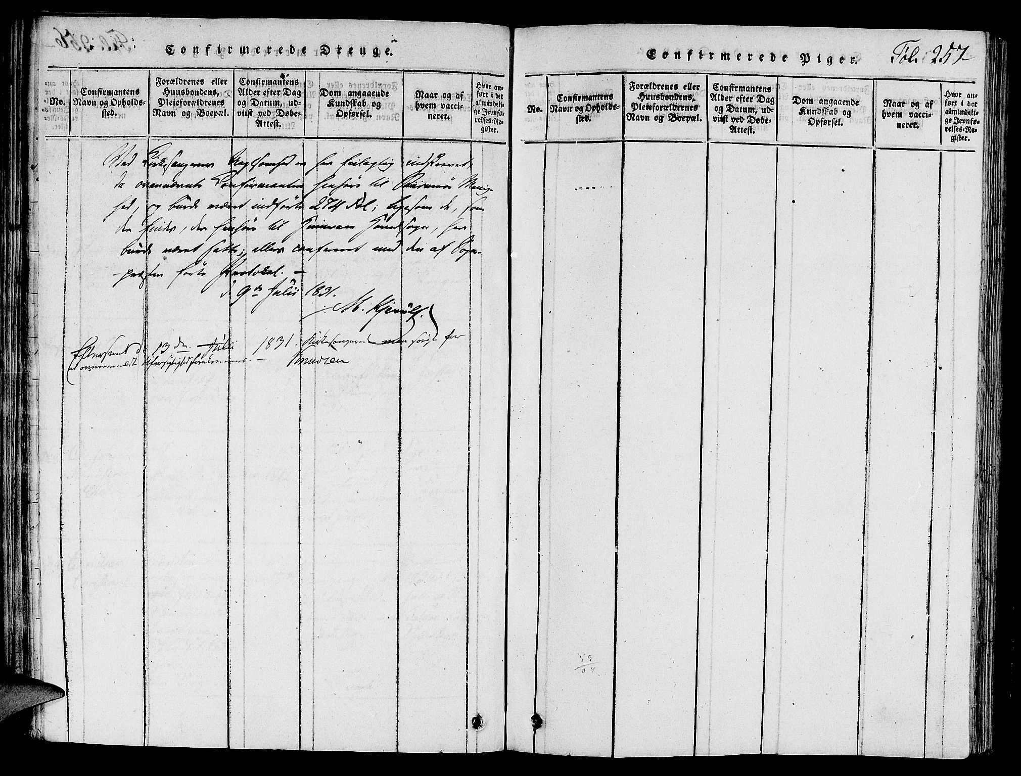 Nedstrand sokneprestkontor, SAST/A-101841/01/V: Parish register (copy) no. B 1 /1, 1816-1847, p. 257