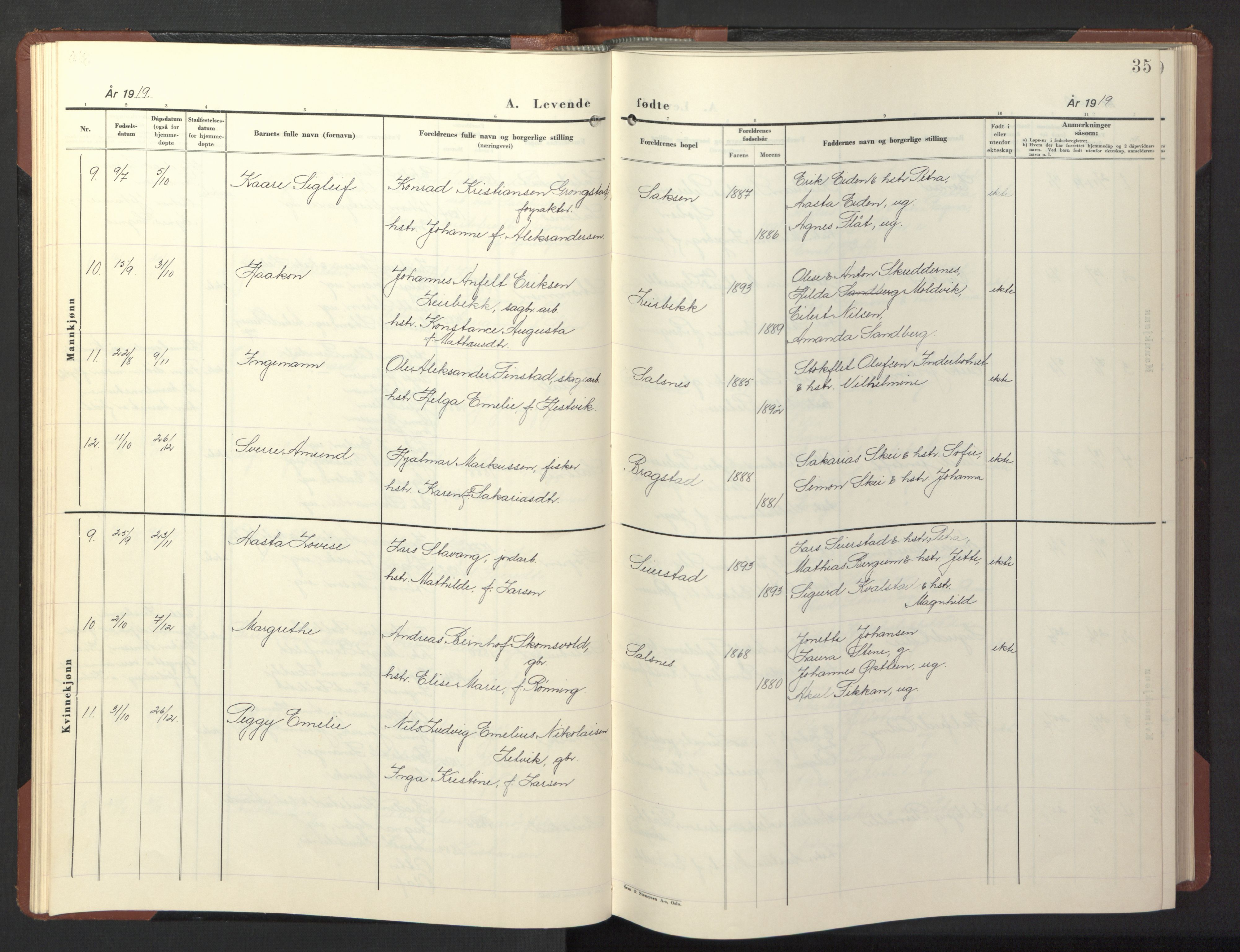 Ministerialprotokoller, klokkerbøker og fødselsregistre - Nord-Trøndelag, SAT/A-1458/773/L0625: Parish register (copy) no. 773C01, 1910-1952, p. 35