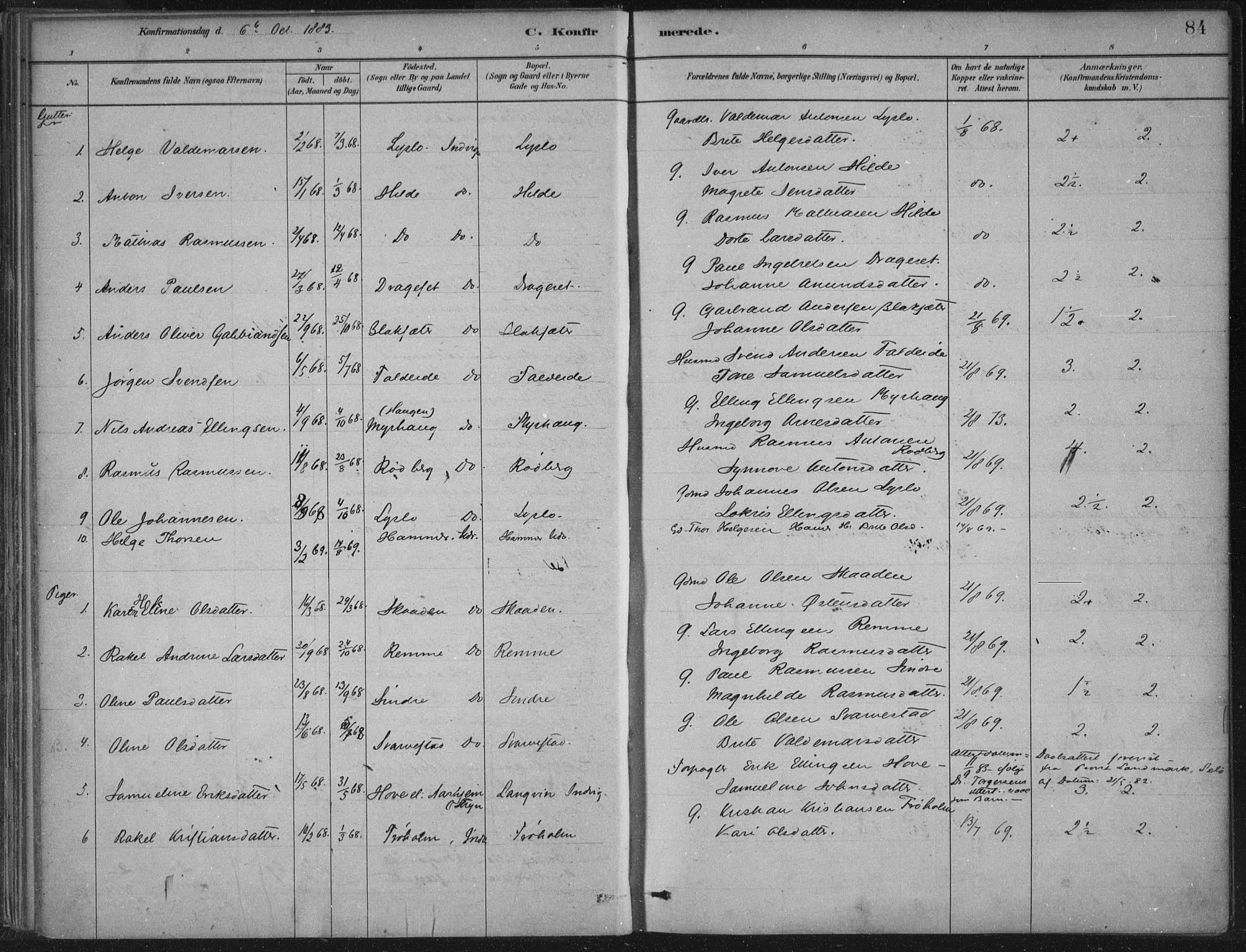 Innvik sokneprestembete, AV/SAB-A-80501: Parish register (official) no. B  1, 1879-1902, p. 84