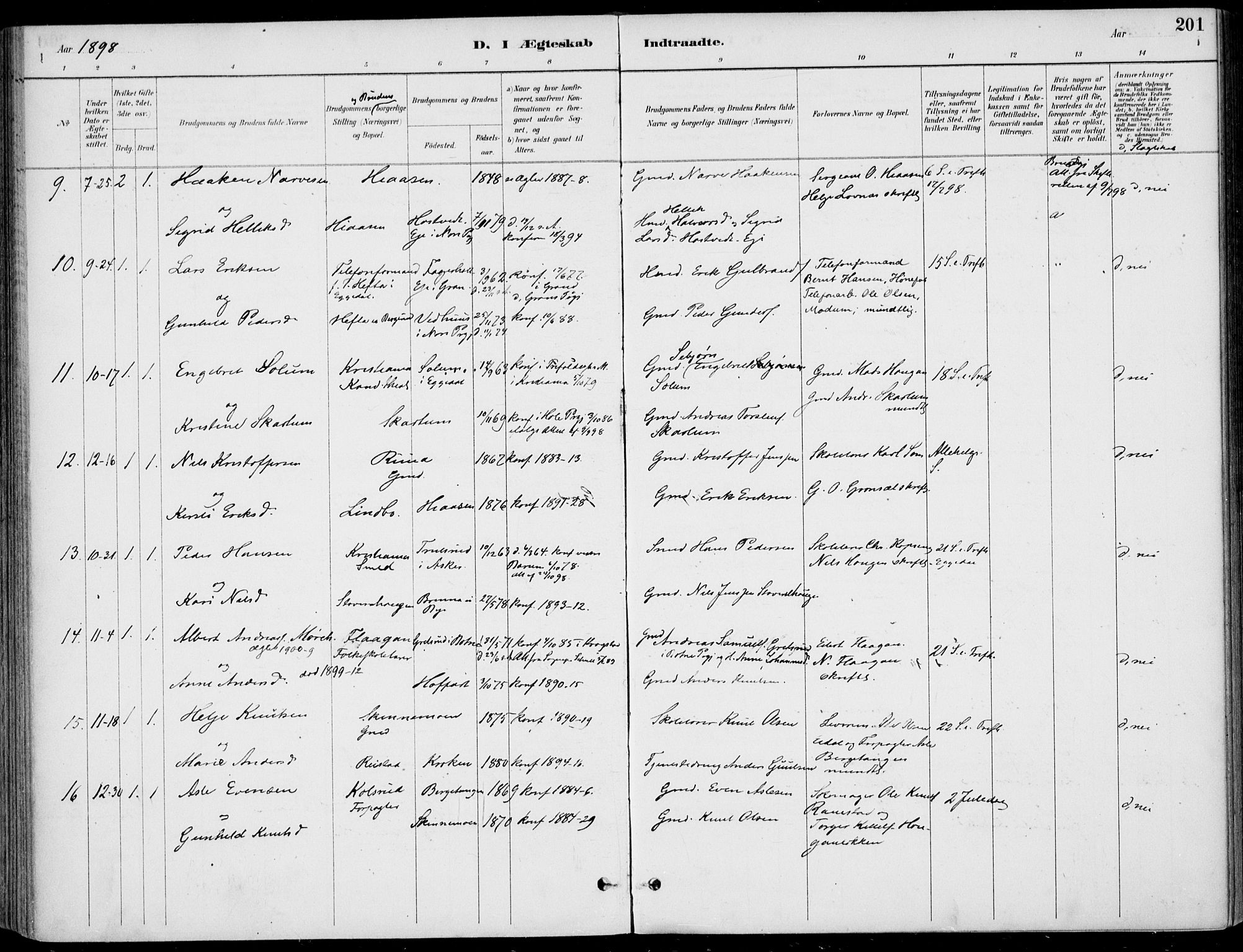 Sigdal kirkebøker, AV/SAKO-A-245/F/Fb/L0001: Parish register (official) no. II 1, 1888-1900, p. 201