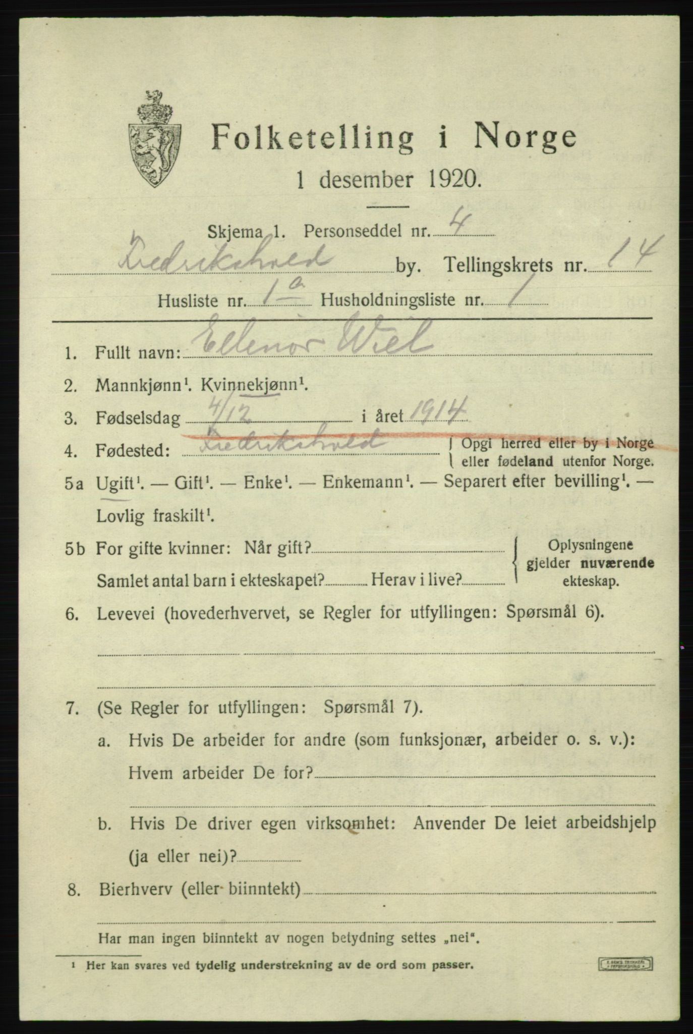 SAO, 1920 census for Fredrikshald, 1920, p. 22151