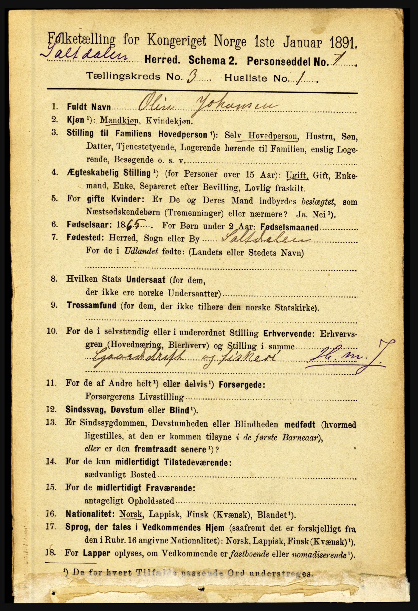 RA, 1891 census for 1840 Saltdal, 1891, p. 1659