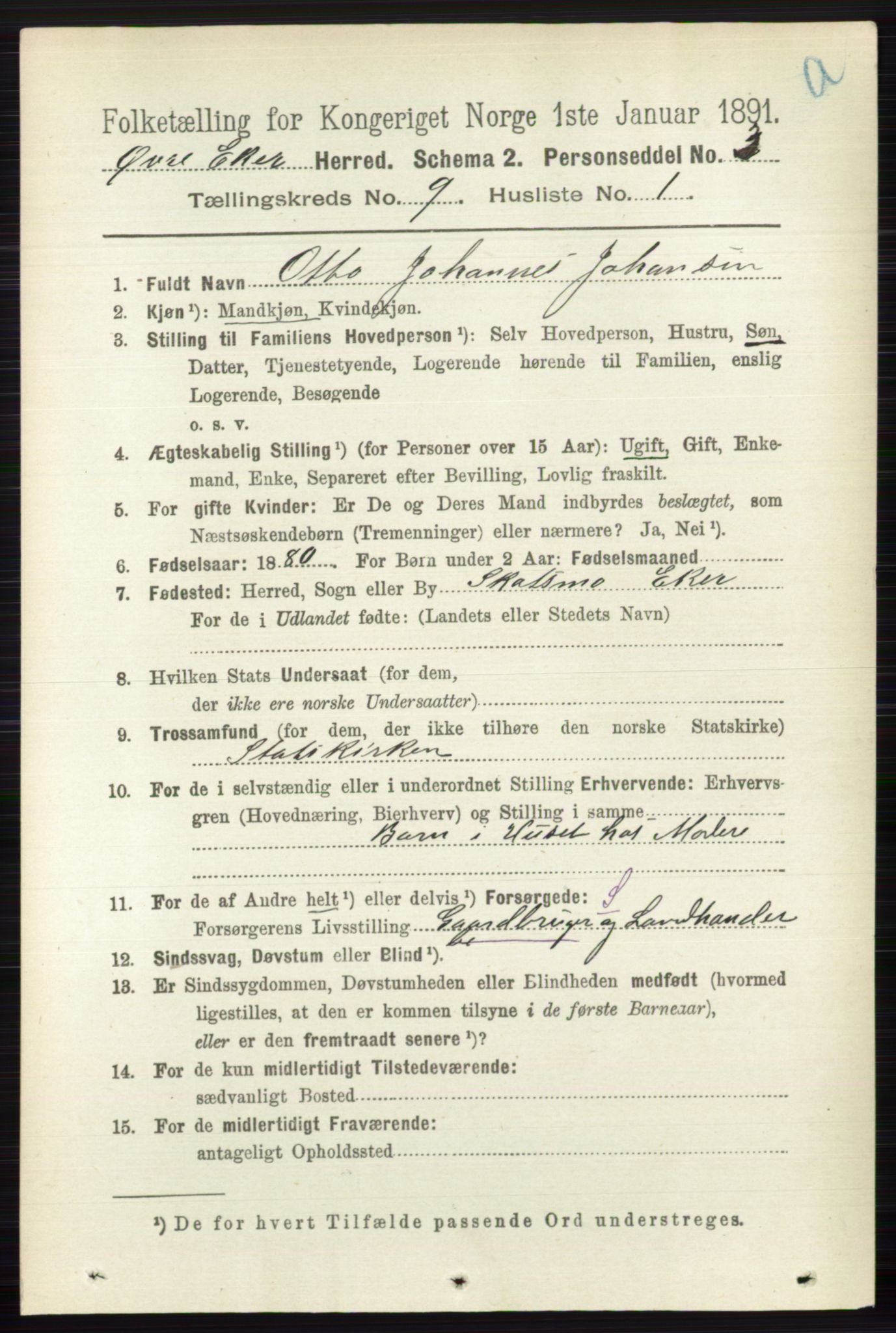 RA, 1891 census for 0624 Øvre Eiker, 1891, p. 3644