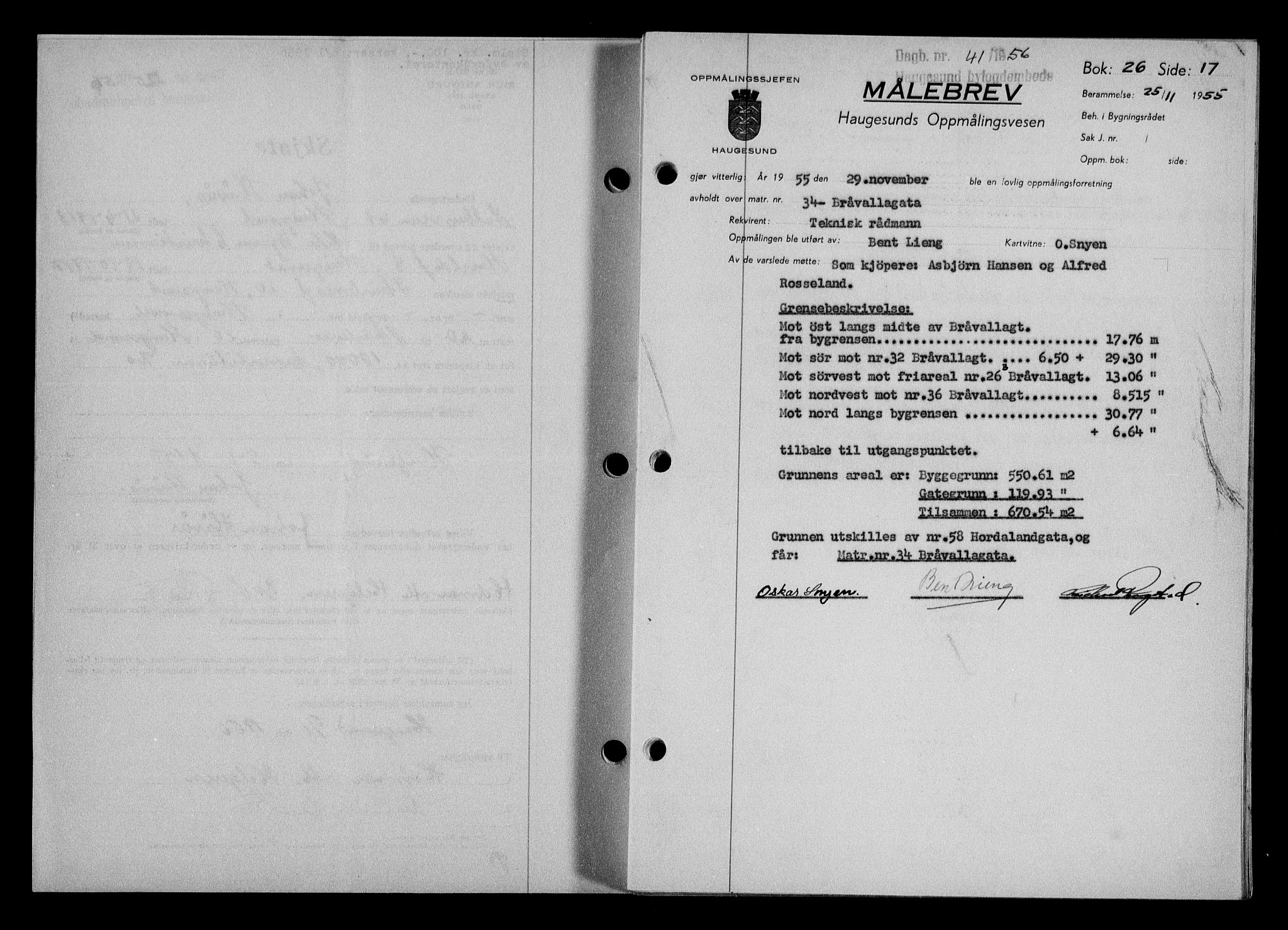 Haugesund tingrett, SAST/A-101415/01/II/IIC/L0067: Mortgage book no. A 8, 1954-1956, Diary no: : 41/1956
