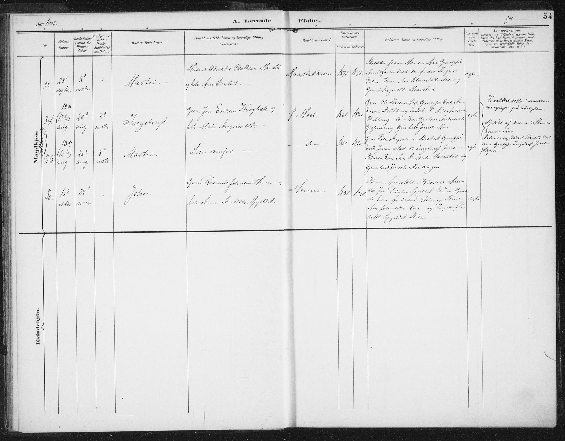 Ministerialprotokoller, klokkerbøker og fødselsregistre - Sør-Trøndelag, SAT/A-1456/674/L0872: Parish register (official) no. 674A04, 1897-1907, p. 54
