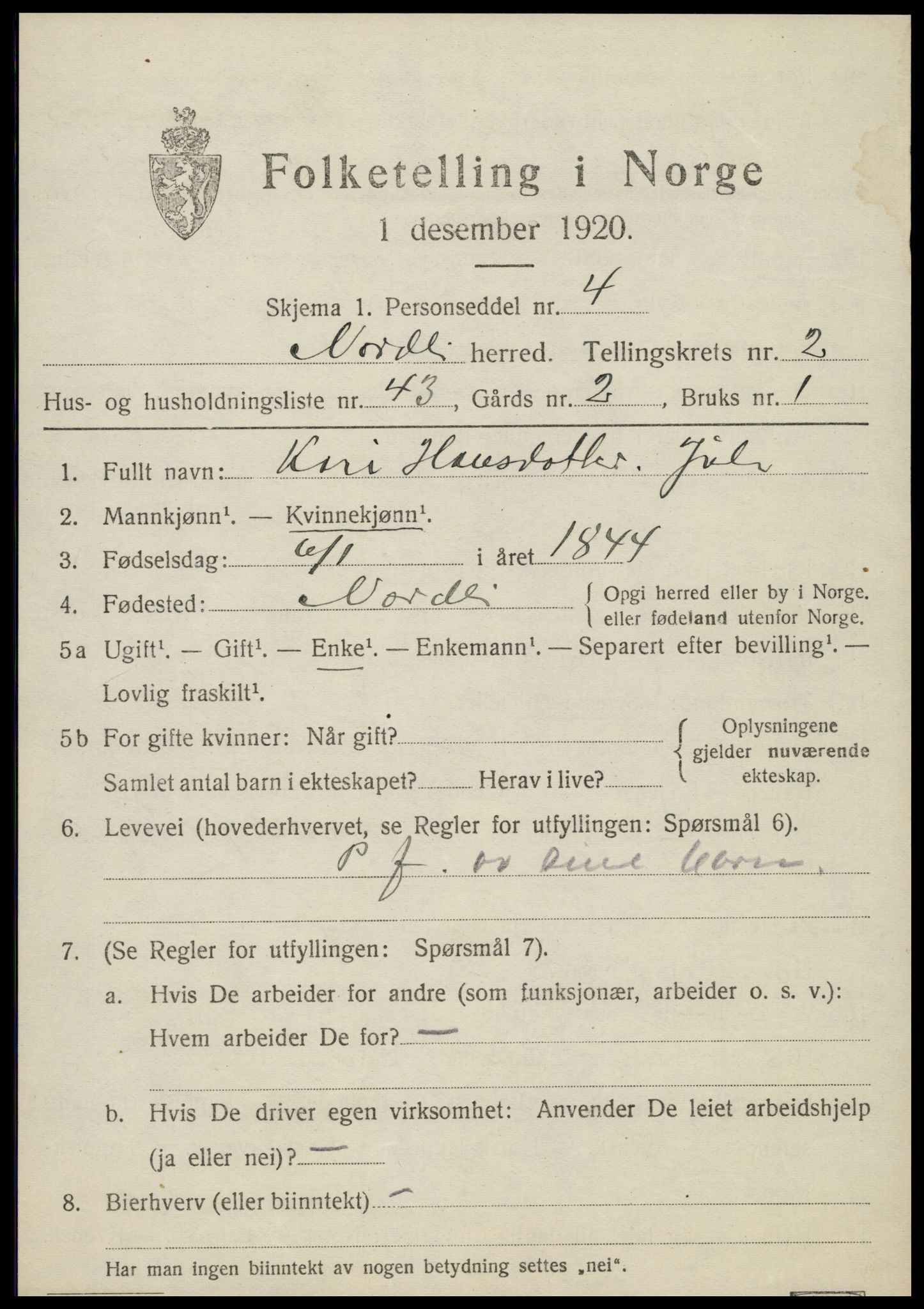 SAT, 1920 census for Nordli, 1920, p. 1385