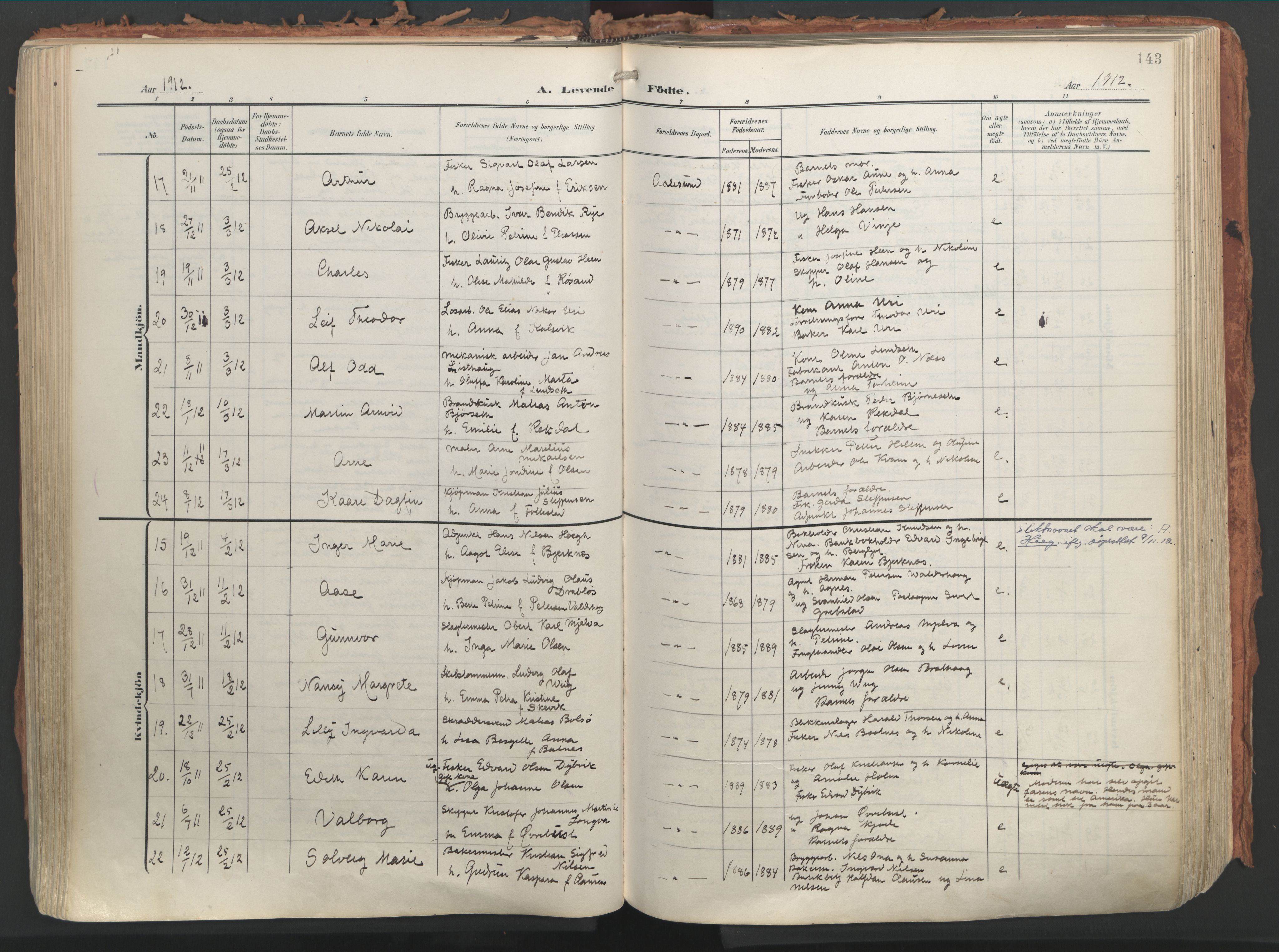 Ministerialprotokoller, klokkerbøker og fødselsregistre - Møre og Romsdal, AV/SAT-A-1454/529/L0460: Parish register (official) no. 529A10, 1906-1917, p. 143