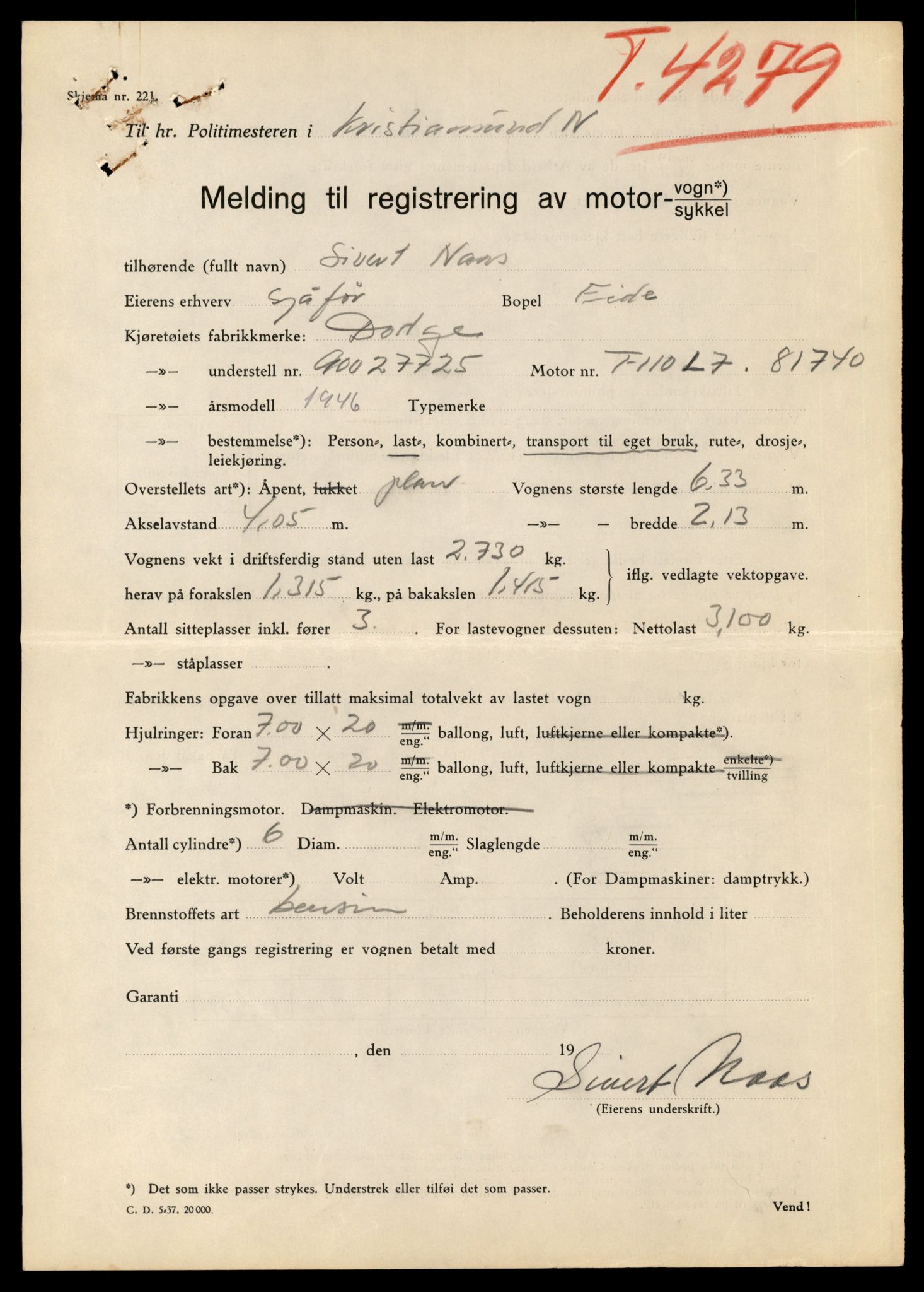 Møre og Romsdal vegkontor - Ålesund trafikkstasjon, SAT/A-4099/F/Fe/L0015: Registreringskort for kjøretøy T 1700 - T 1850, 1927-1998, p. 23