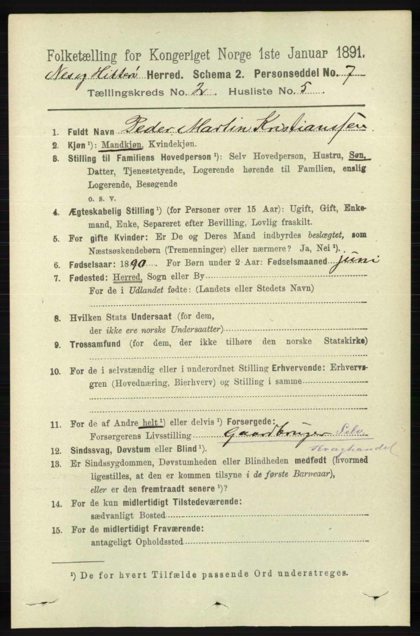 RA, 1891 census for 1043 Hidra og Nes, 1891, p. 566
