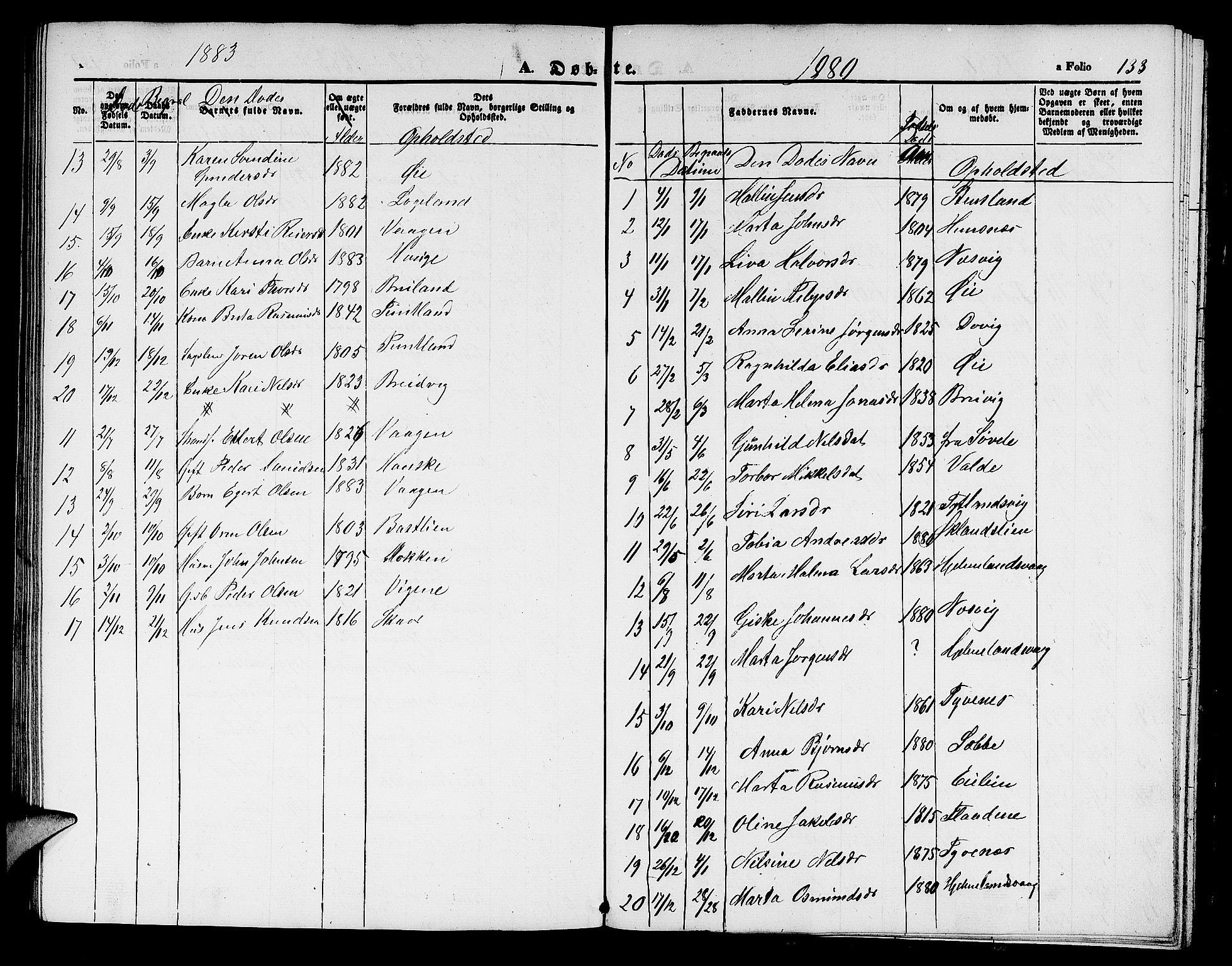 Hjelmeland sokneprestkontor, AV/SAST-A-101843/01/V/L0004: Parish register (copy) no. B 4, 1853-1883, p. 133