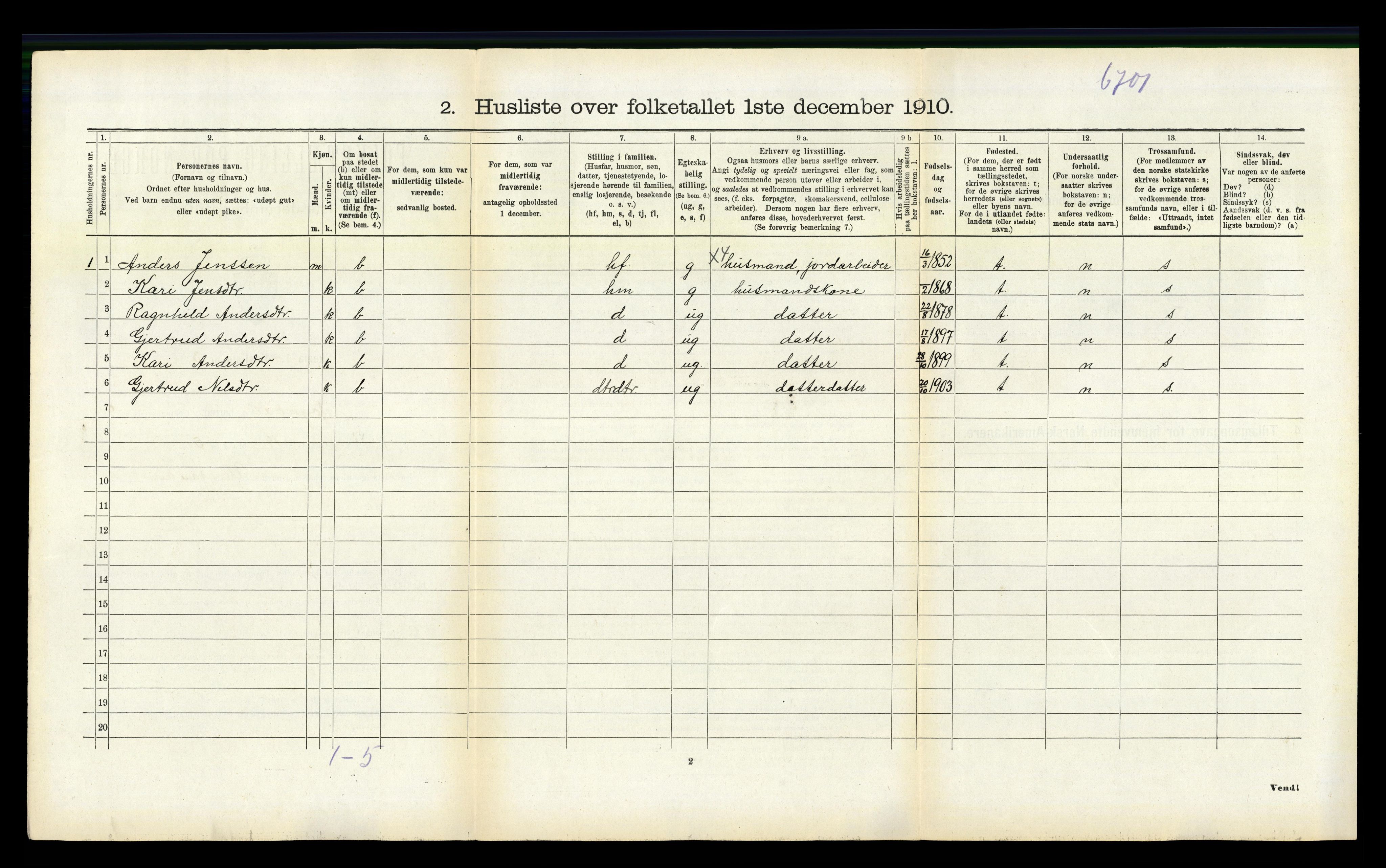 RA, 1910 census for Sogndal, 1910, p. 881