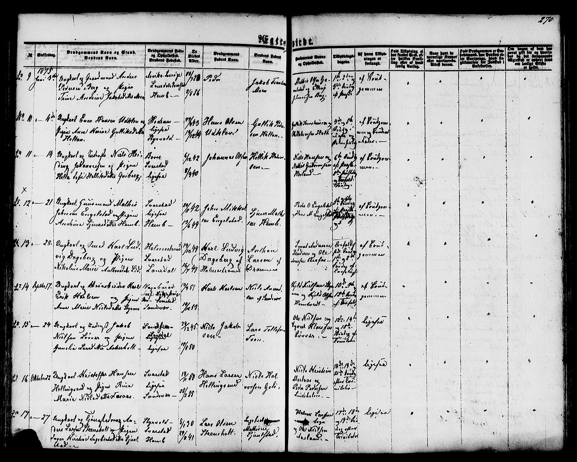 Lardal kirkebøker, AV/SAKO-A-350/F/Fa/L0007: Parish register (official) no. I 7, 1861-1880, p. 270