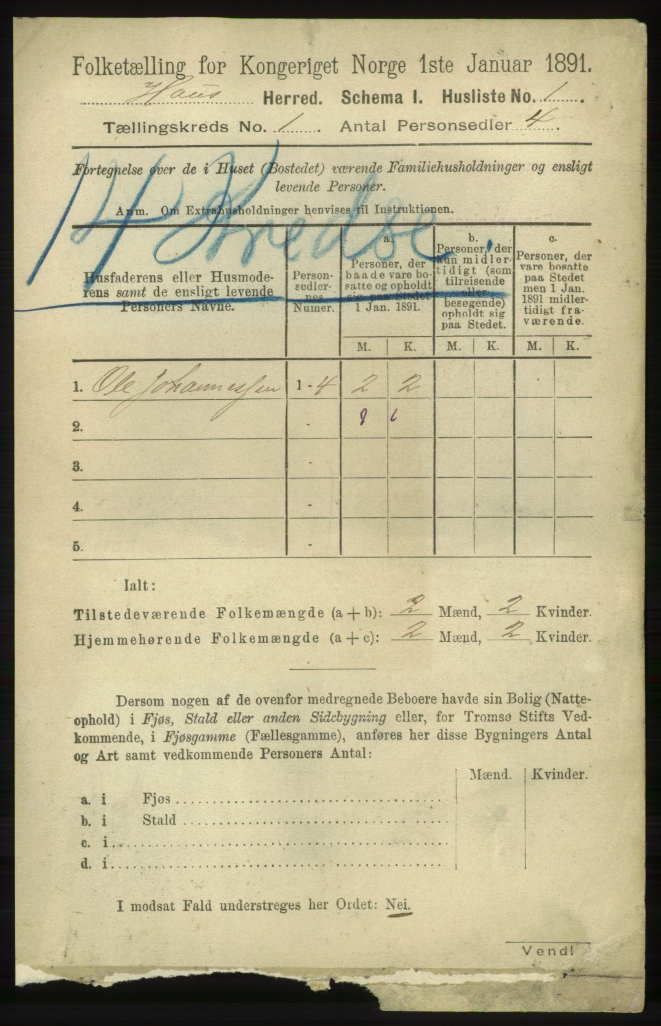 RA, 1891 census for 1250 Haus, 1891, p. 34