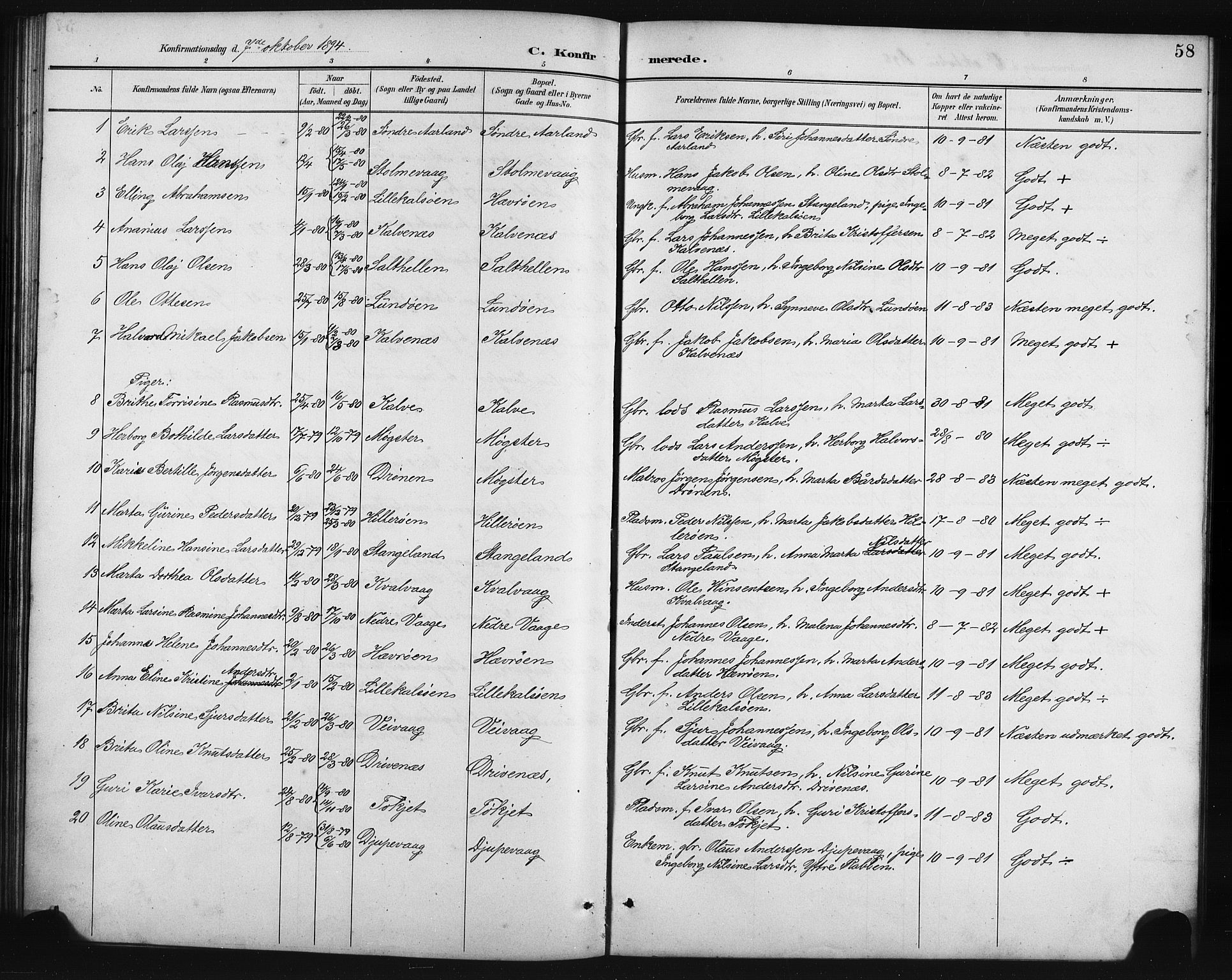 Austevoll Sokneprestembete, SAB/A-74201/H/Hab: Parish register (copy) no. B 4, 1889-1901, p. 58