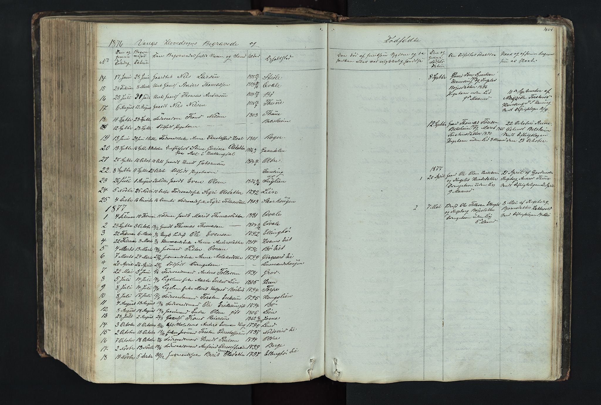 Vang prestekontor, Valdres, SAH/PREST-140/H/Hb/L0004: Parish register (copy) no. 4, 1835-1892, p. 401