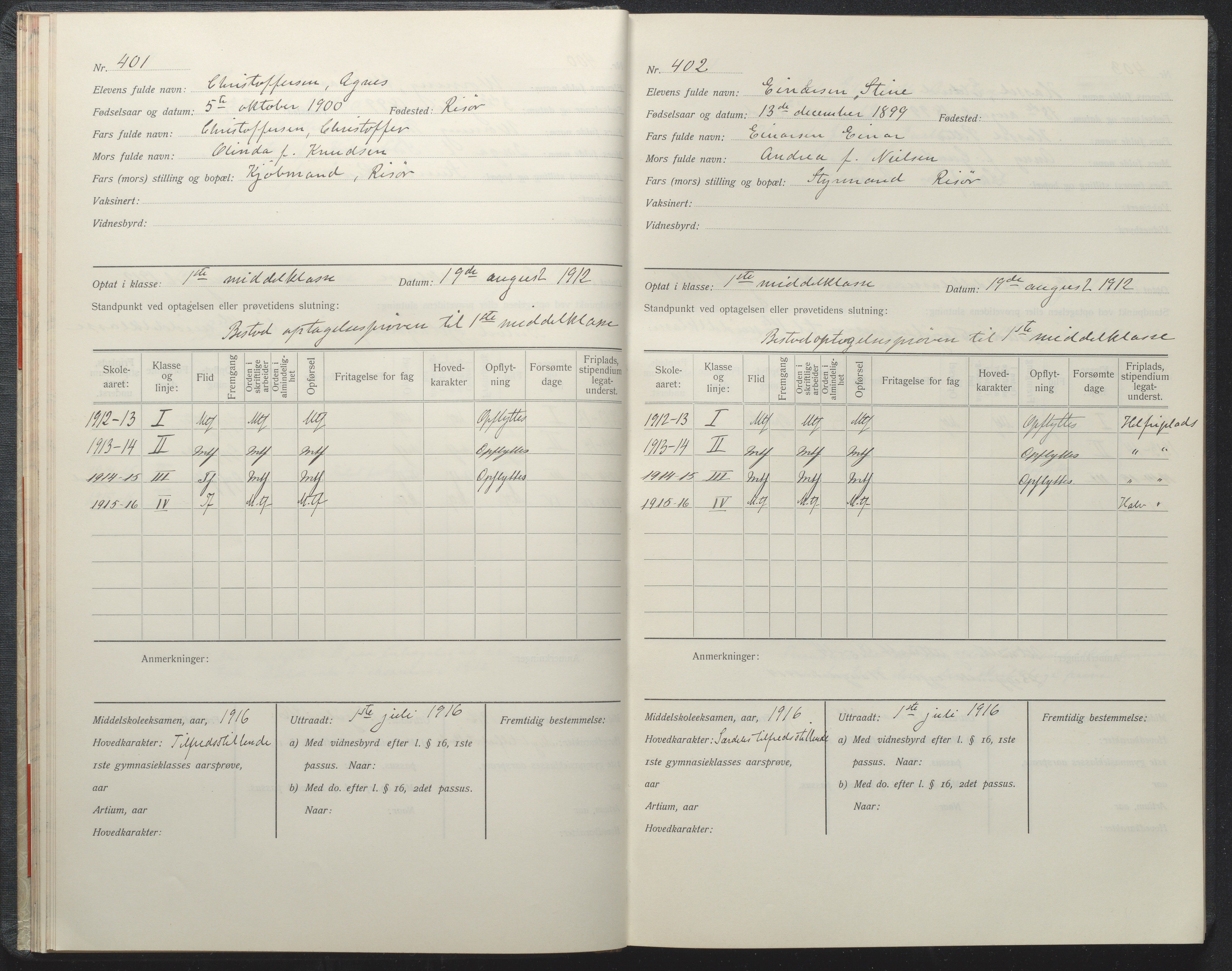 Risør kommune, AAKS/KA0901-PK/1/05/05i/L0002: Manntallsprotokoll, 1911-1925, p. 401-402