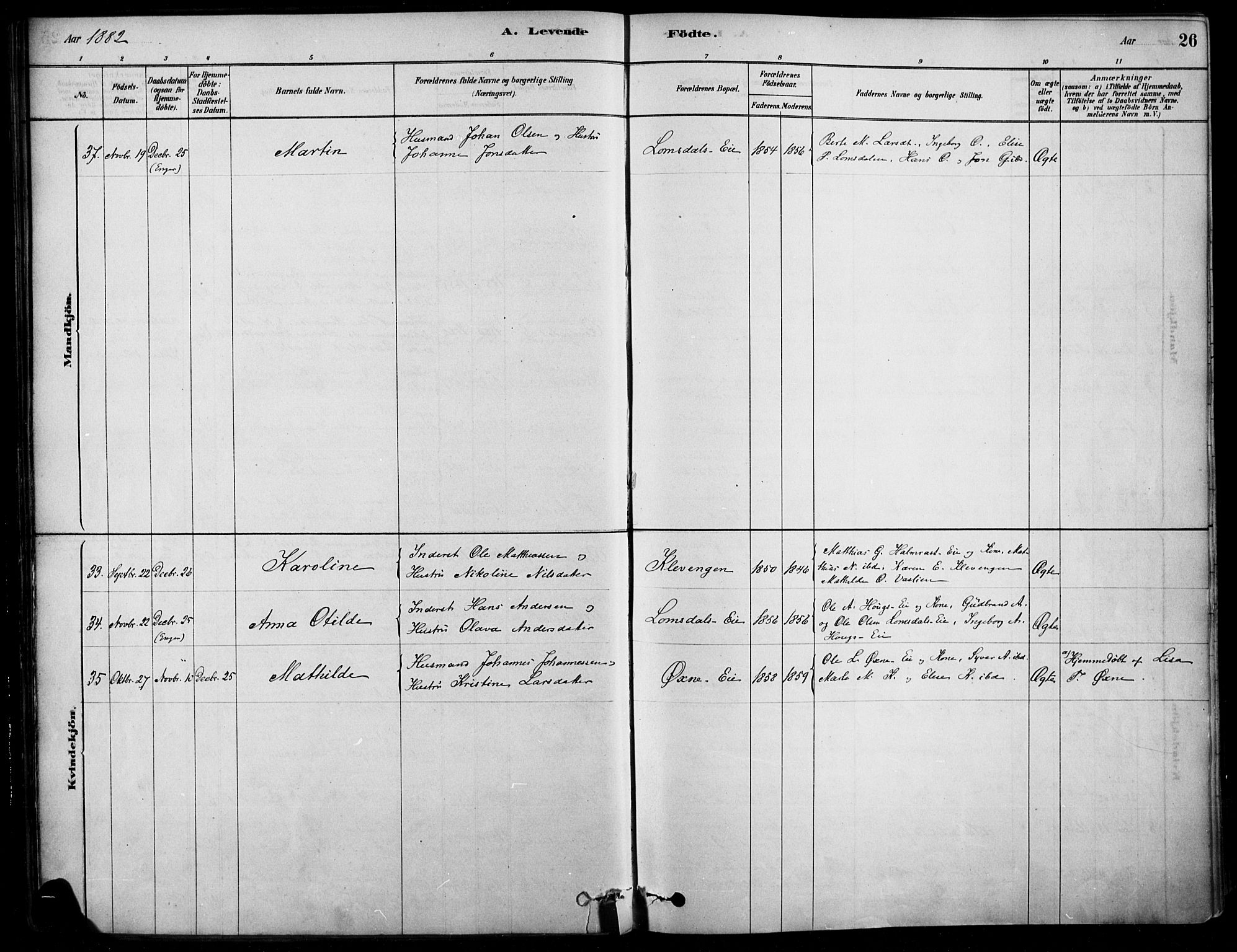 Søndre Land prestekontor, AV/SAH-PREST-122/K/L0003: Parish register (official) no. 3, 1878-1894, p. 26