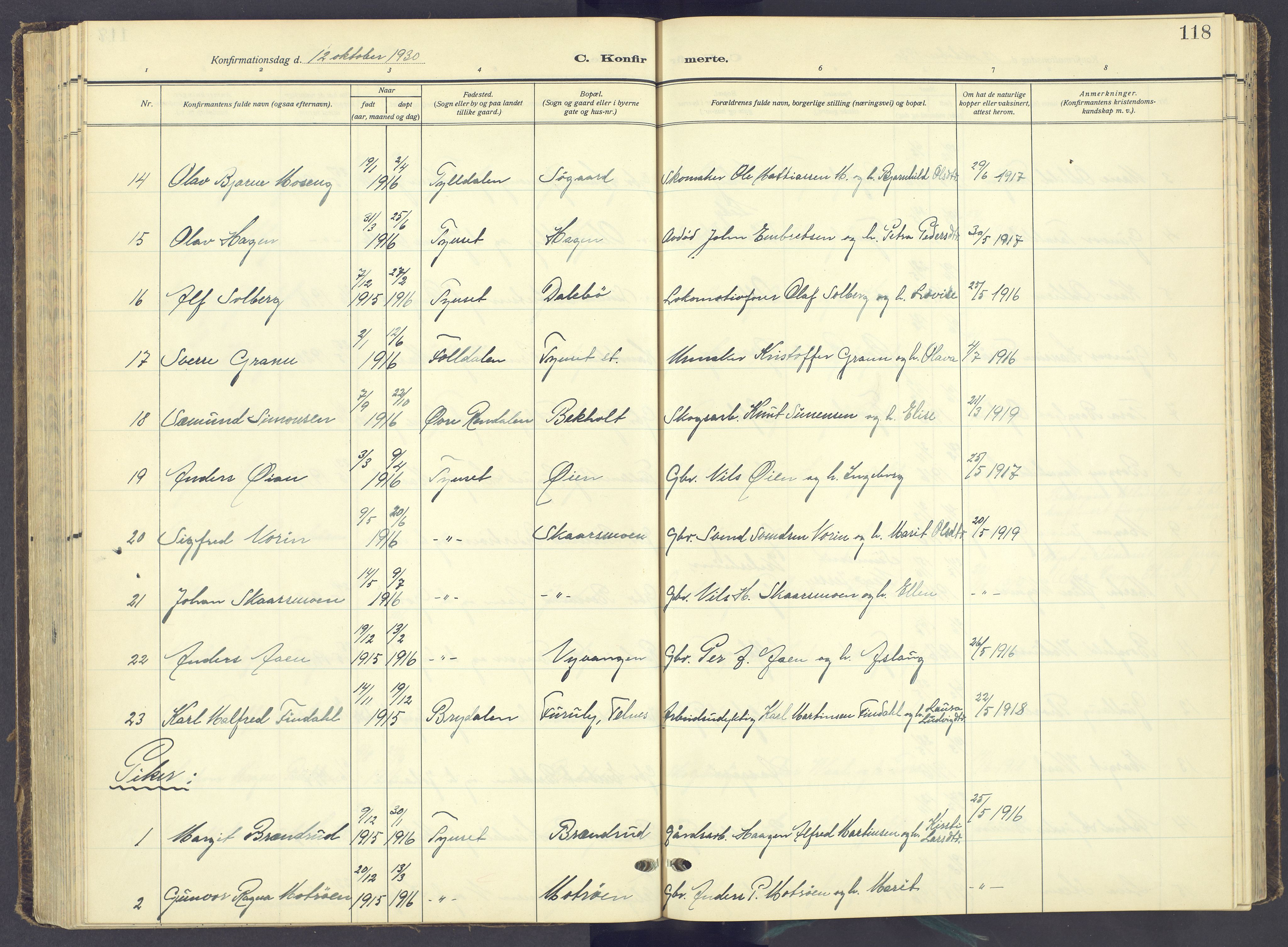 Tynset prestekontor, AV/SAH-PREST-058/H/Ha/Haa/L0027: Parish register (official) no. 27, 1930-1944, p. 118