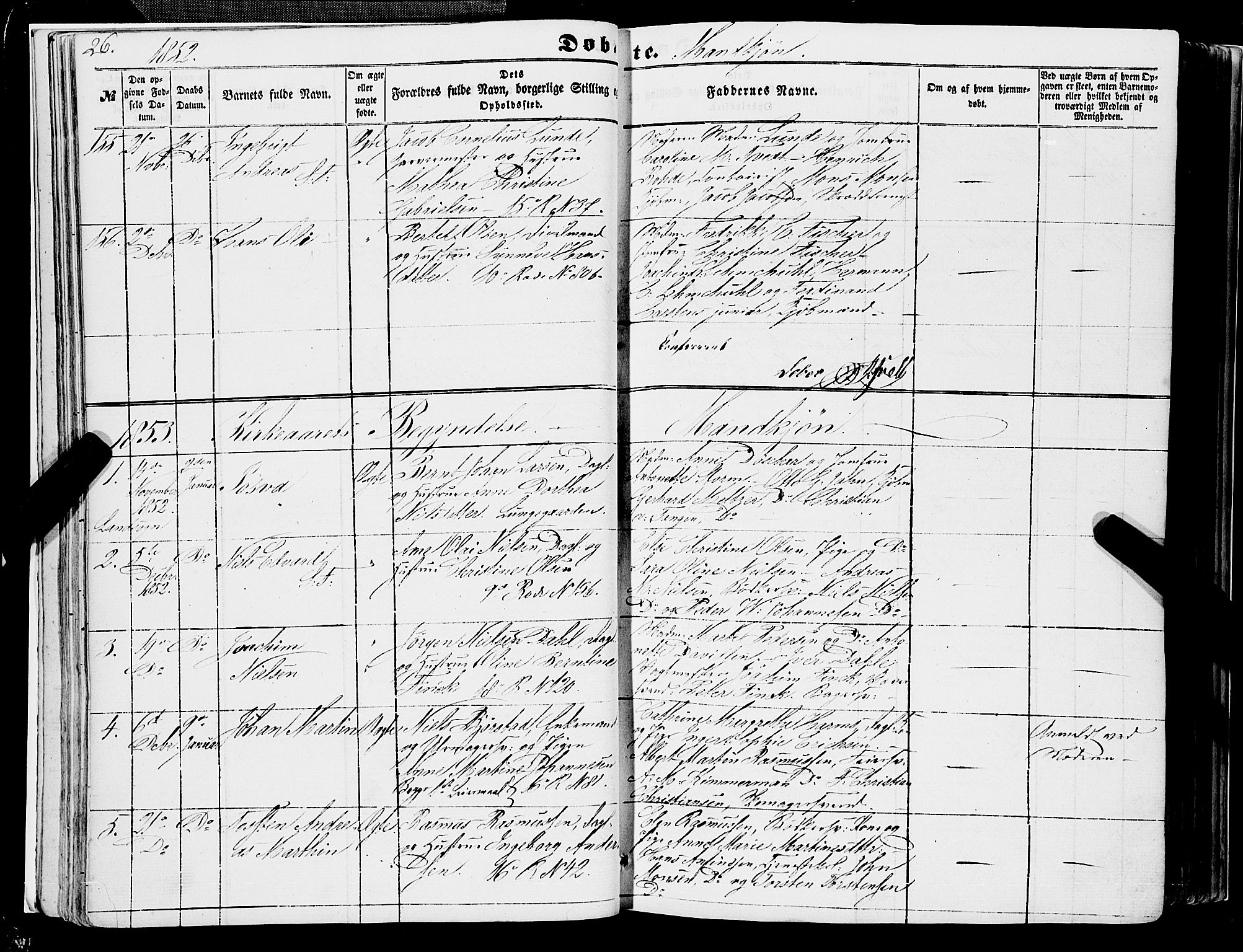 Domkirken sokneprestembete, SAB/A-74801/H/Haa/L0020: Parish register (official) no. B 3, 1851-1859, p. 26