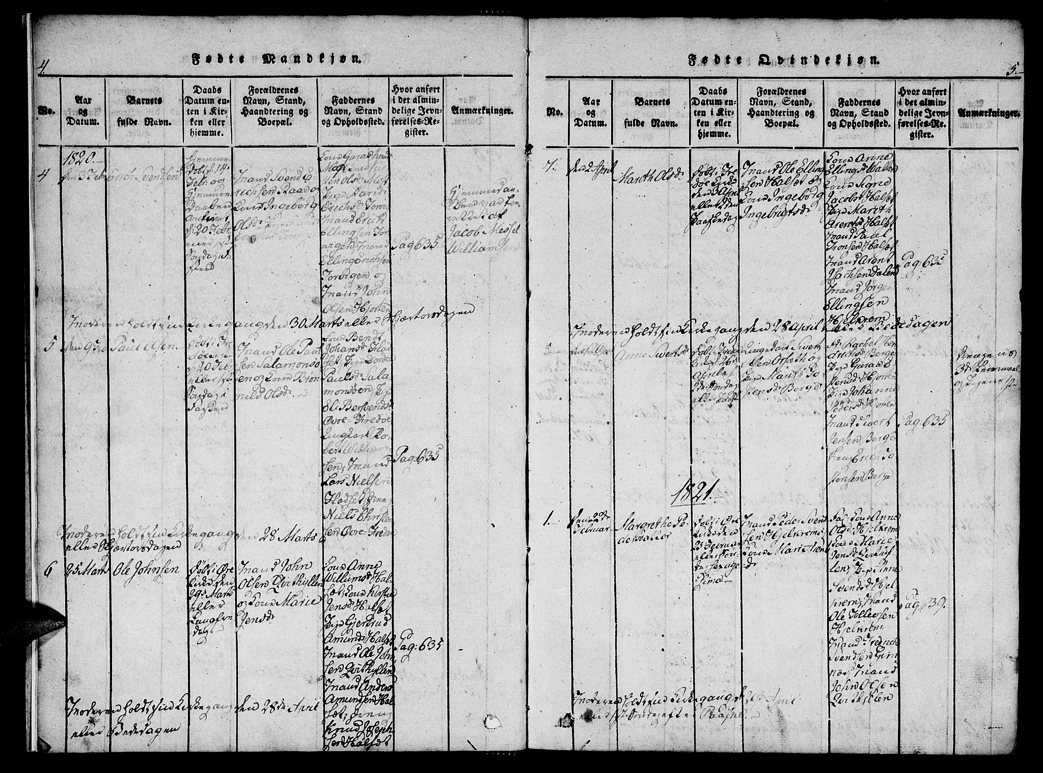 Ministerialprotokoller, klokkerbøker og fødselsregistre - Møre og Romsdal, AV/SAT-A-1454/573/L0873: Parish register (copy) no. 573C01, 1819-1834, p. 4-5