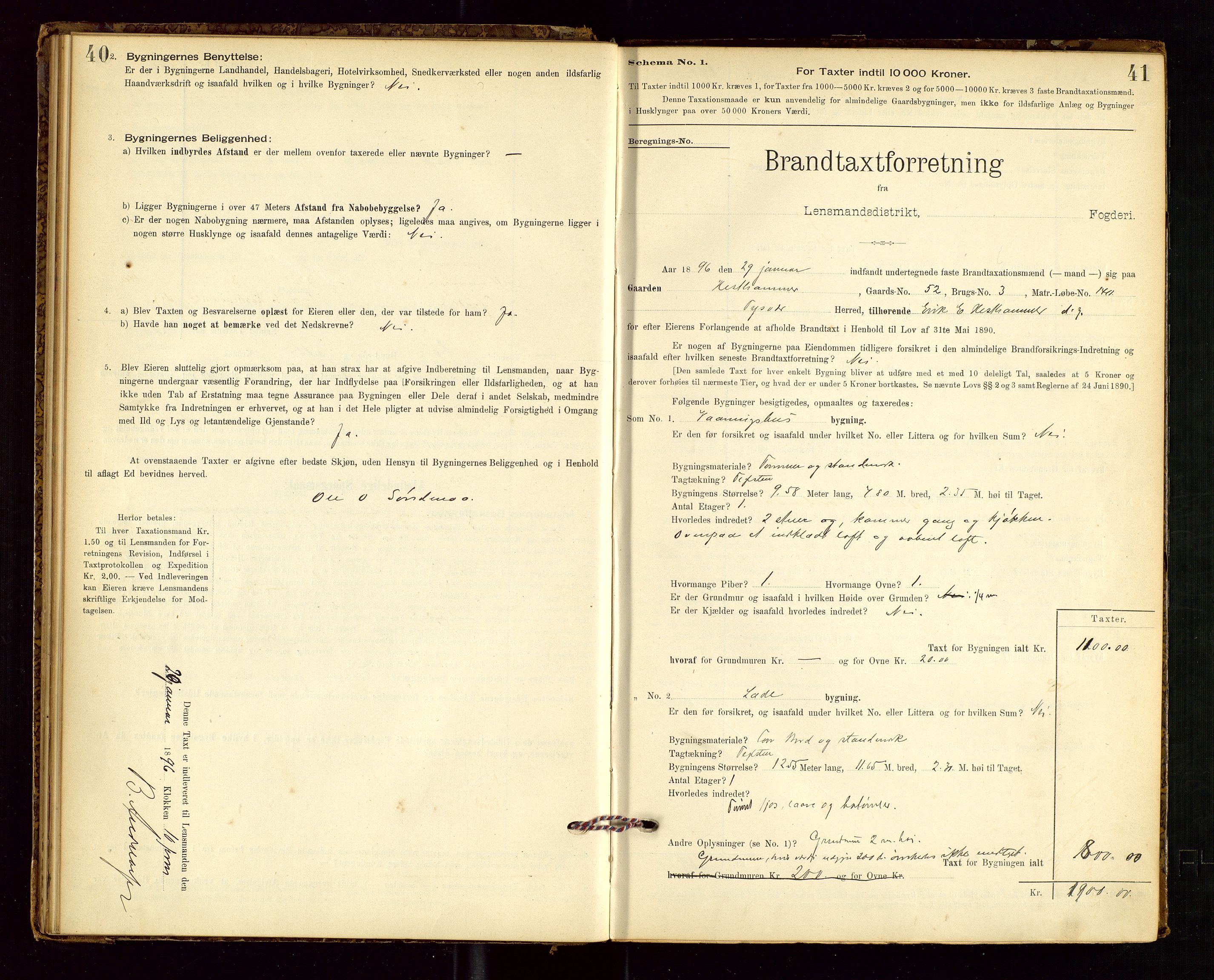 Tysvær lensmannskontor, AV/SAST-A-100192/Gob/L0001: "Brandtaxationsprotokol for Tysvær Lensmandsdistrikt Ryfylke Fogderi", 1894-1916, p. 40-41