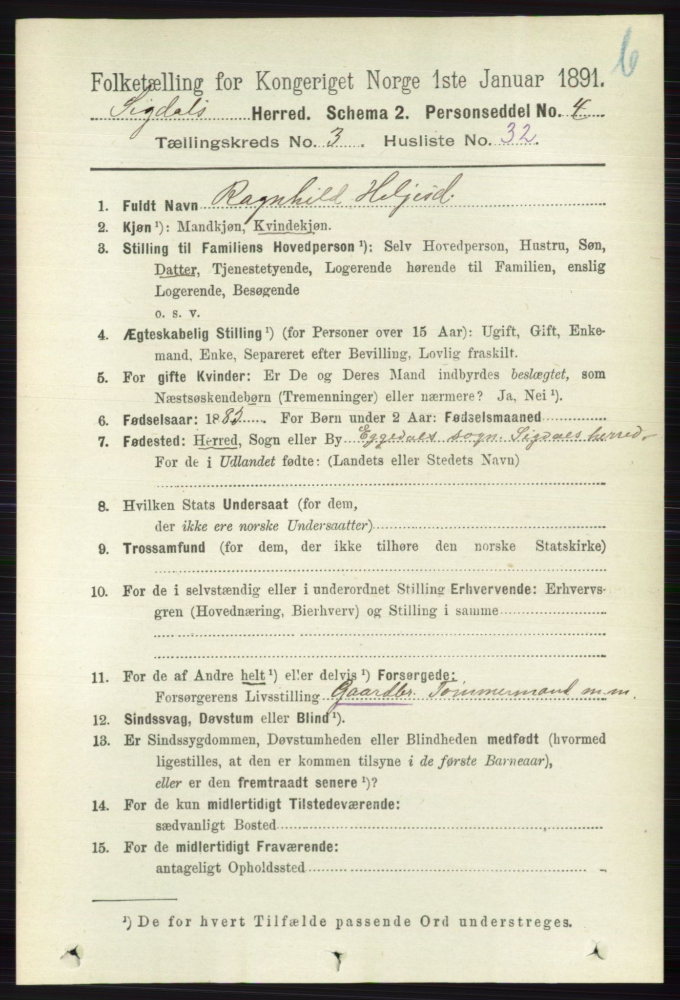 RA, 1891 census for 0621 Sigdal, 1891, p. 4491