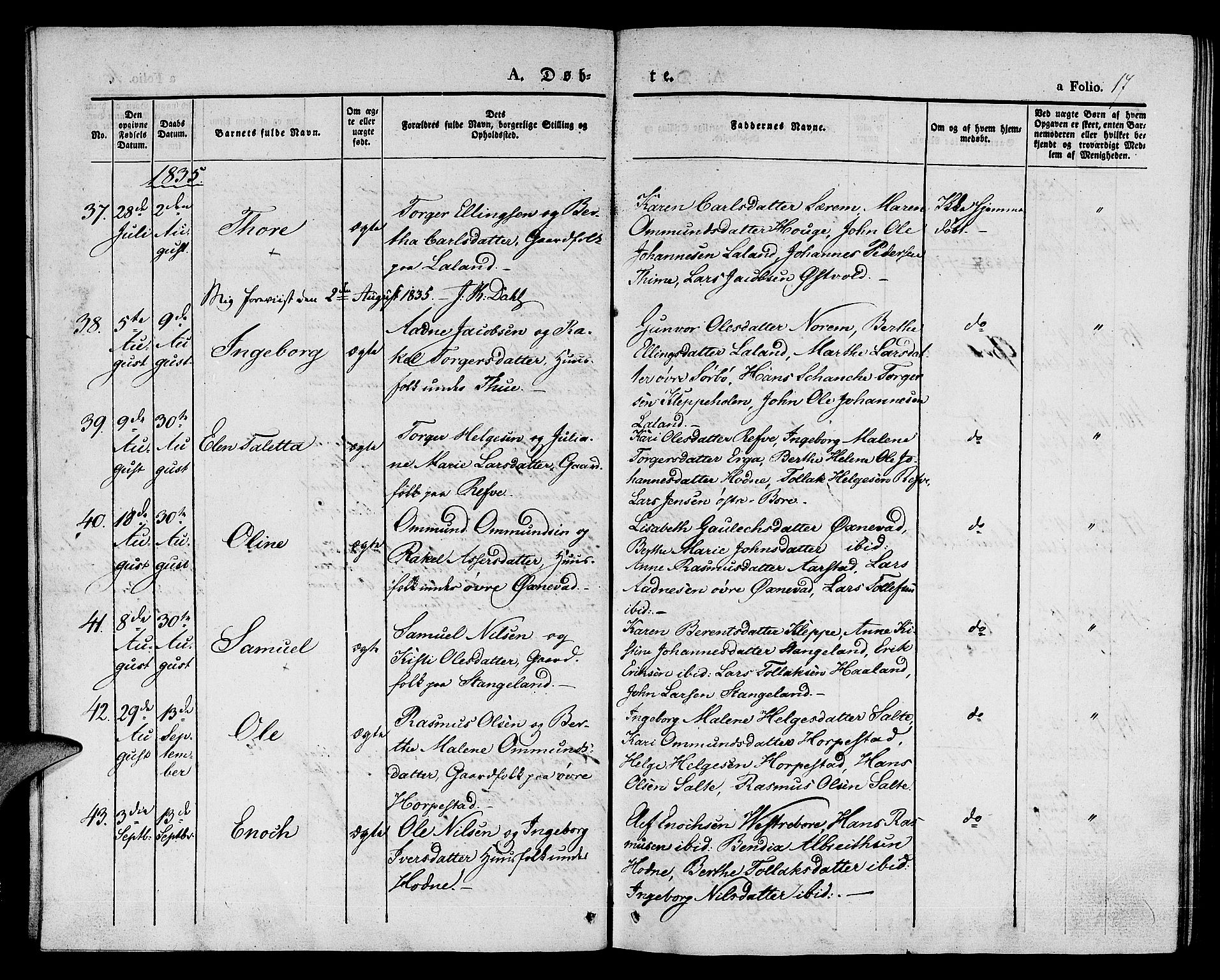 Klepp sokneprestkontor, AV/SAST-A-101803/001/3/30BA/L0003: Parish register (official) no. A 3, 1833-1842, p. 17