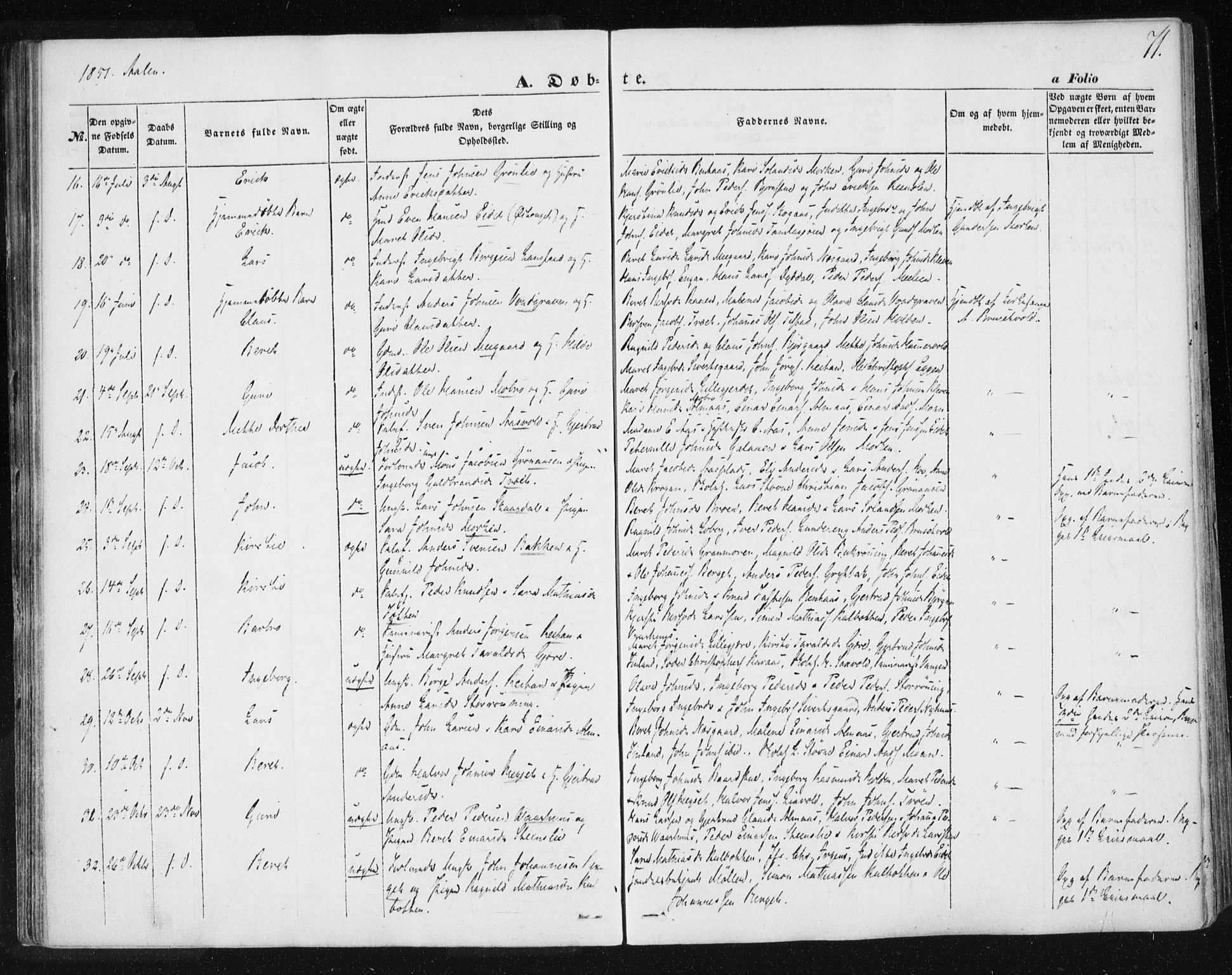 Ministerialprotokoller, klokkerbøker og fødselsregistre - Sør-Trøndelag, SAT/A-1456/685/L0965: Parish register (official) no. 685A06 /3, 1846-1859, p. 71