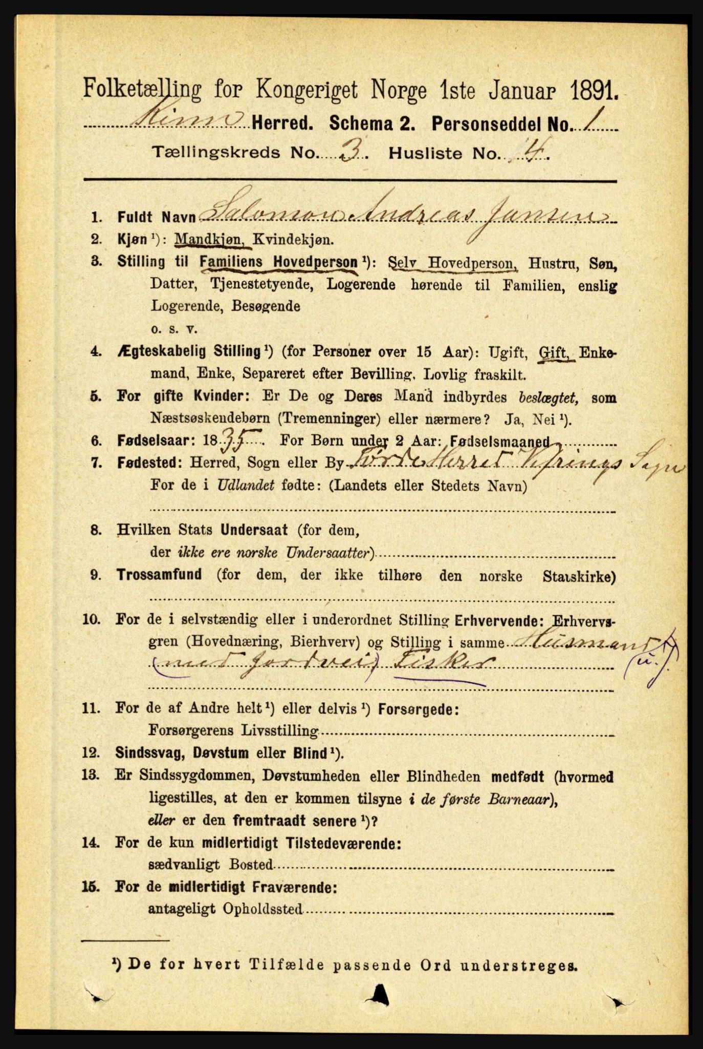 RA, 1891 census for 1437 Kinn, 1891, p. 966
