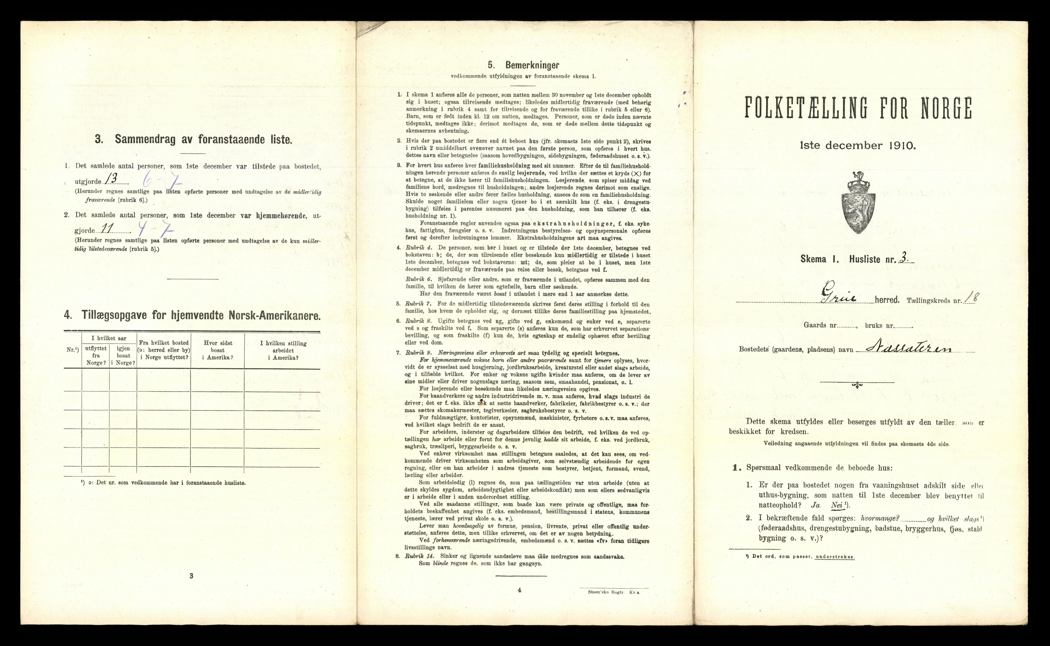 RA, 1910 census for Grue, 1910, p. 2211