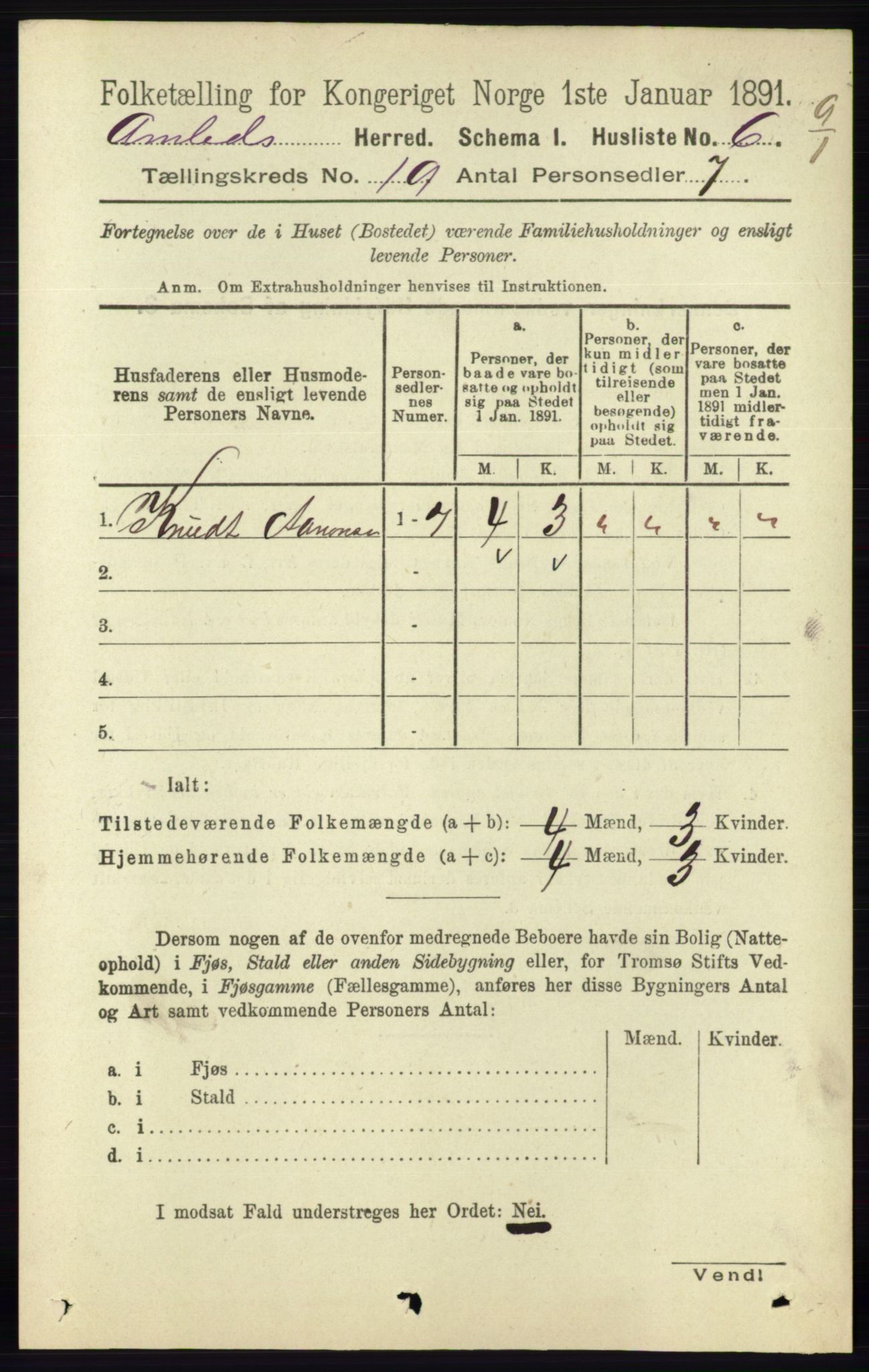 RA, 1891 census for 0929 Åmli, 1891, p. 3132