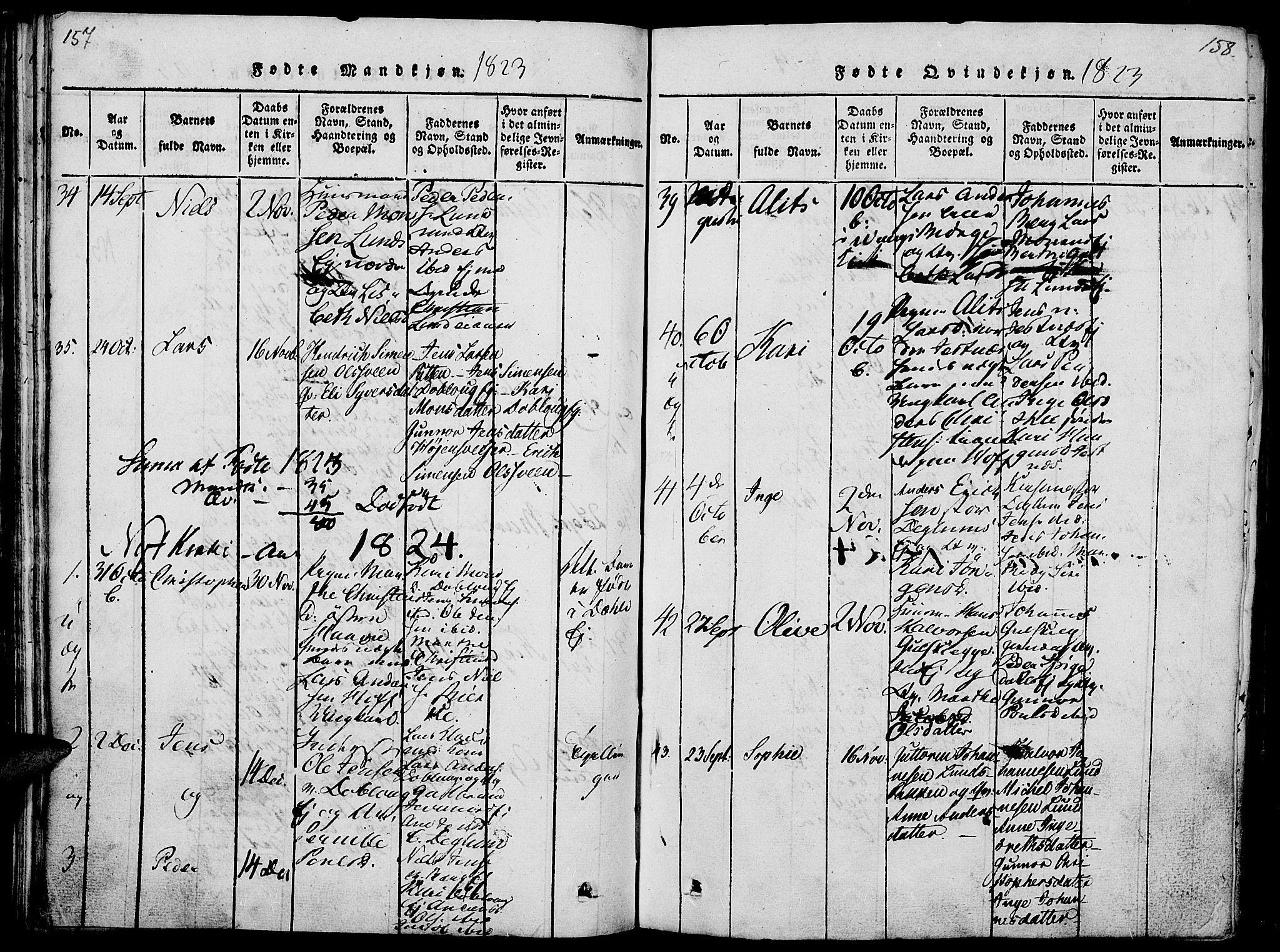 Vang prestekontor, Hedmark, AV/SAH-PREST-008/H/Ha/Haa/L0008: Parish register (official) no. 8, 1815-1826, p. 157-158