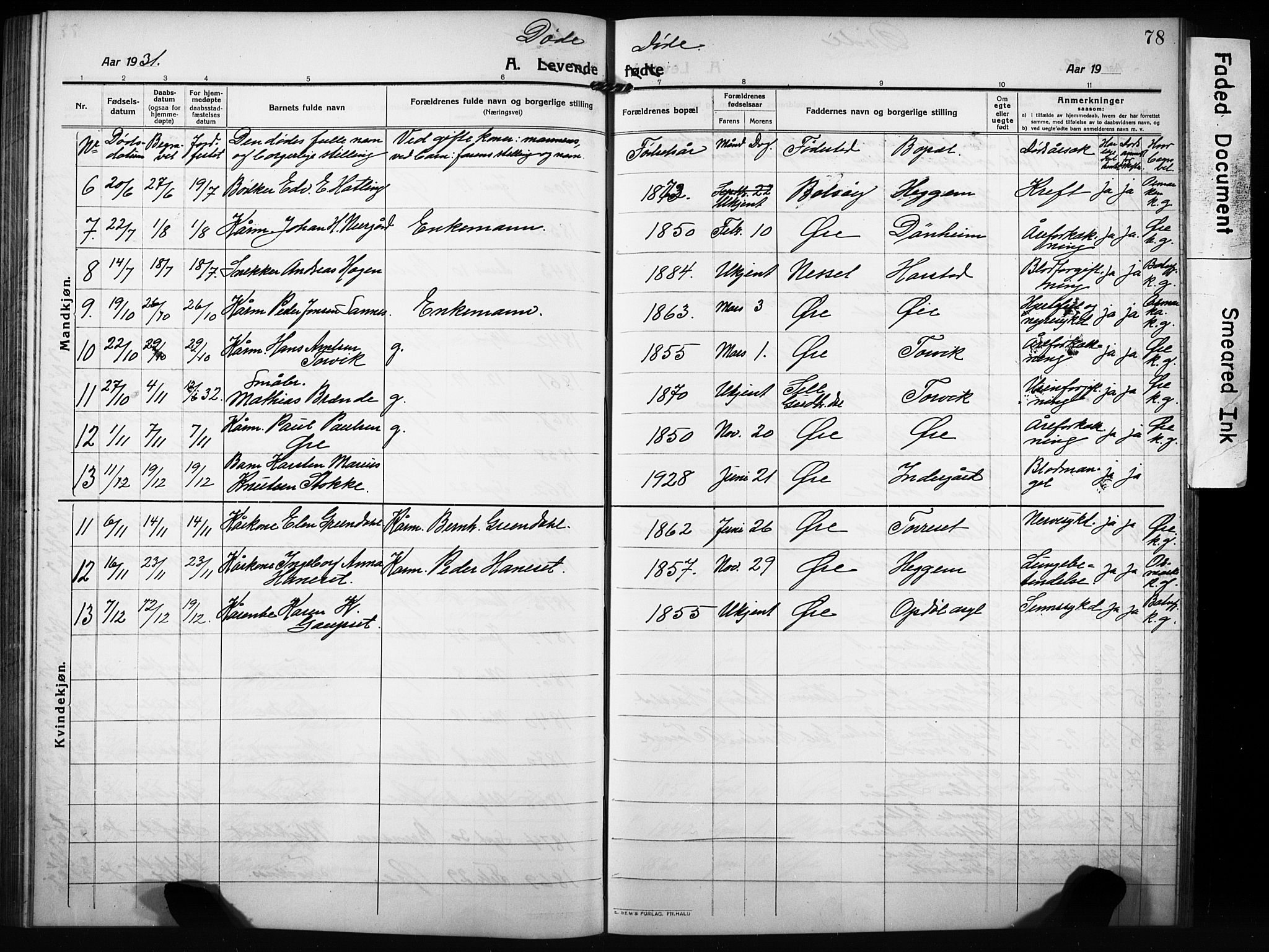 Ministerialprotokoller, klokkerbøker og fødselsregistre - Møre og Romsdal, AV/SAT-A-1454/584/L0970: Parish register (copy) no. 584C03, 1912-1932, p. 78