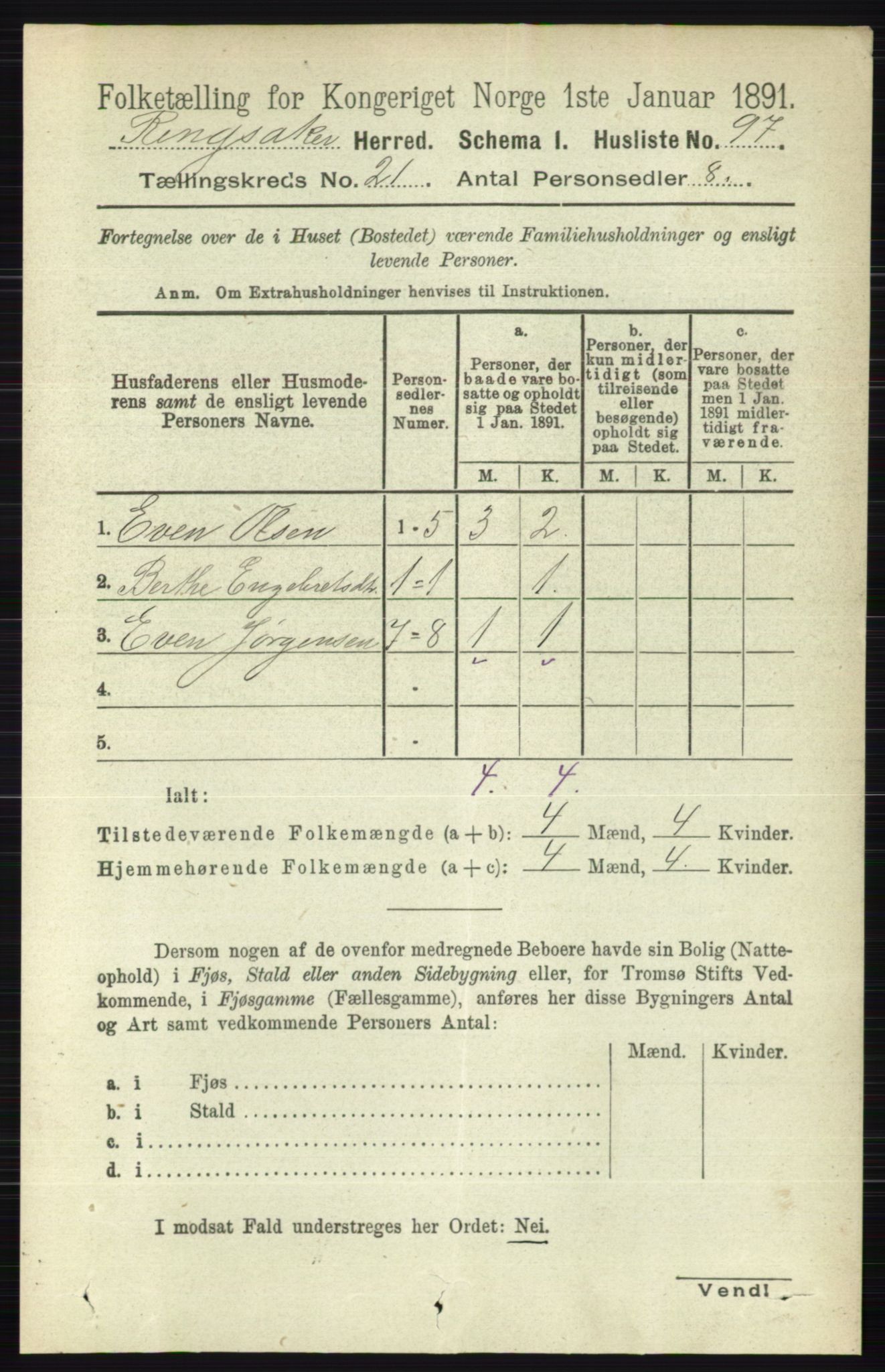 RA, 1891 census for 0412 Ringsaker, 1891, p. 11783