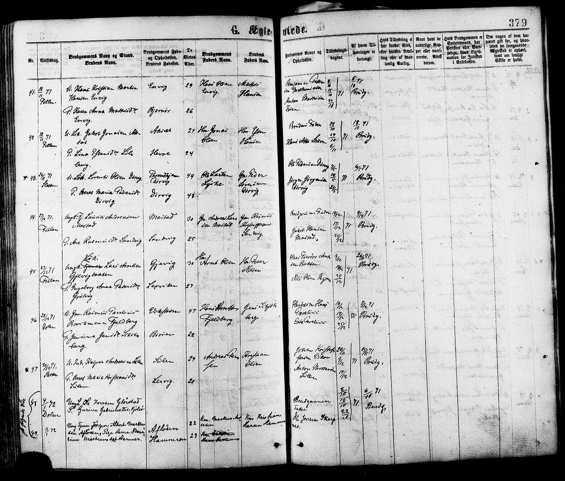 Ministerialprotokoller, klokkerbøker og fødselsregistre - Sør-Trøndelag, SAT/A-1456/634/L0532: Parish register (official) no. 634A08, 1871-1881, p. 379