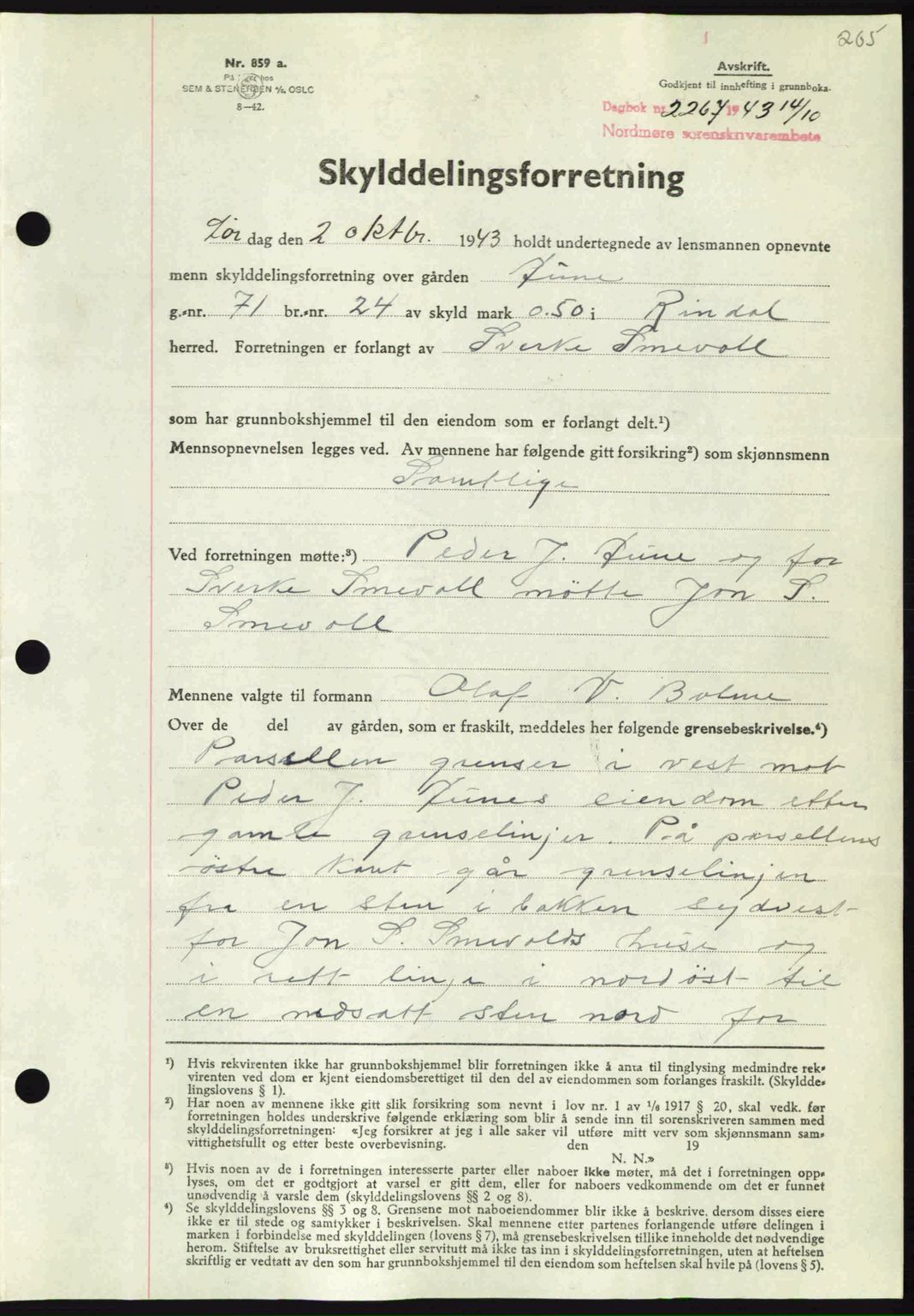Nordmøre sorenskriveri, SAT/A-4132/1/2/2Ca: Mortgage book no. A96, 1943-1944, Diary no: : 2267/1943