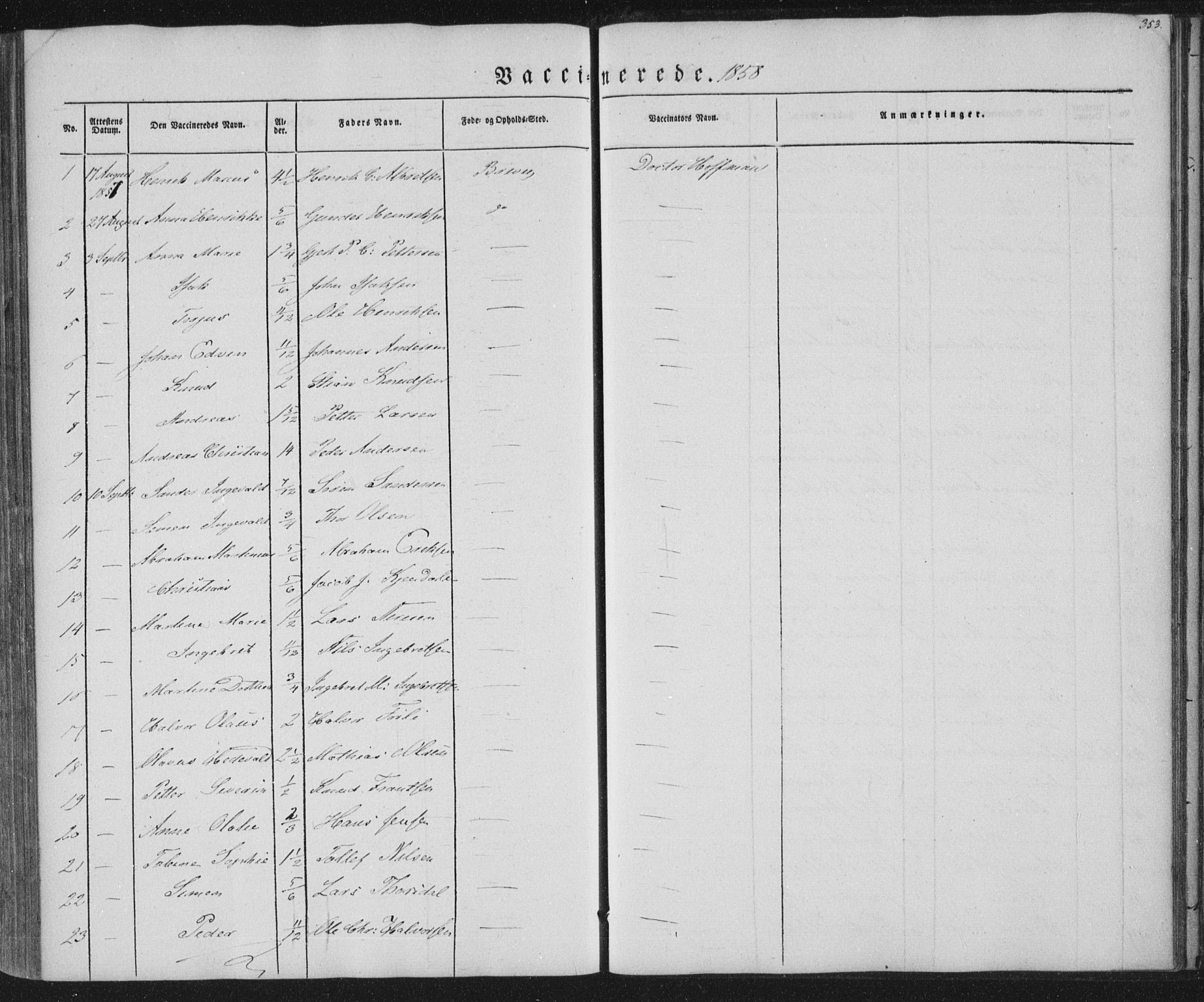 Brevik kirkebøker, AV/SAKO-A-255/F/Fa/L0005: Parish register (official) no. 5, 1847-1865, p. 353