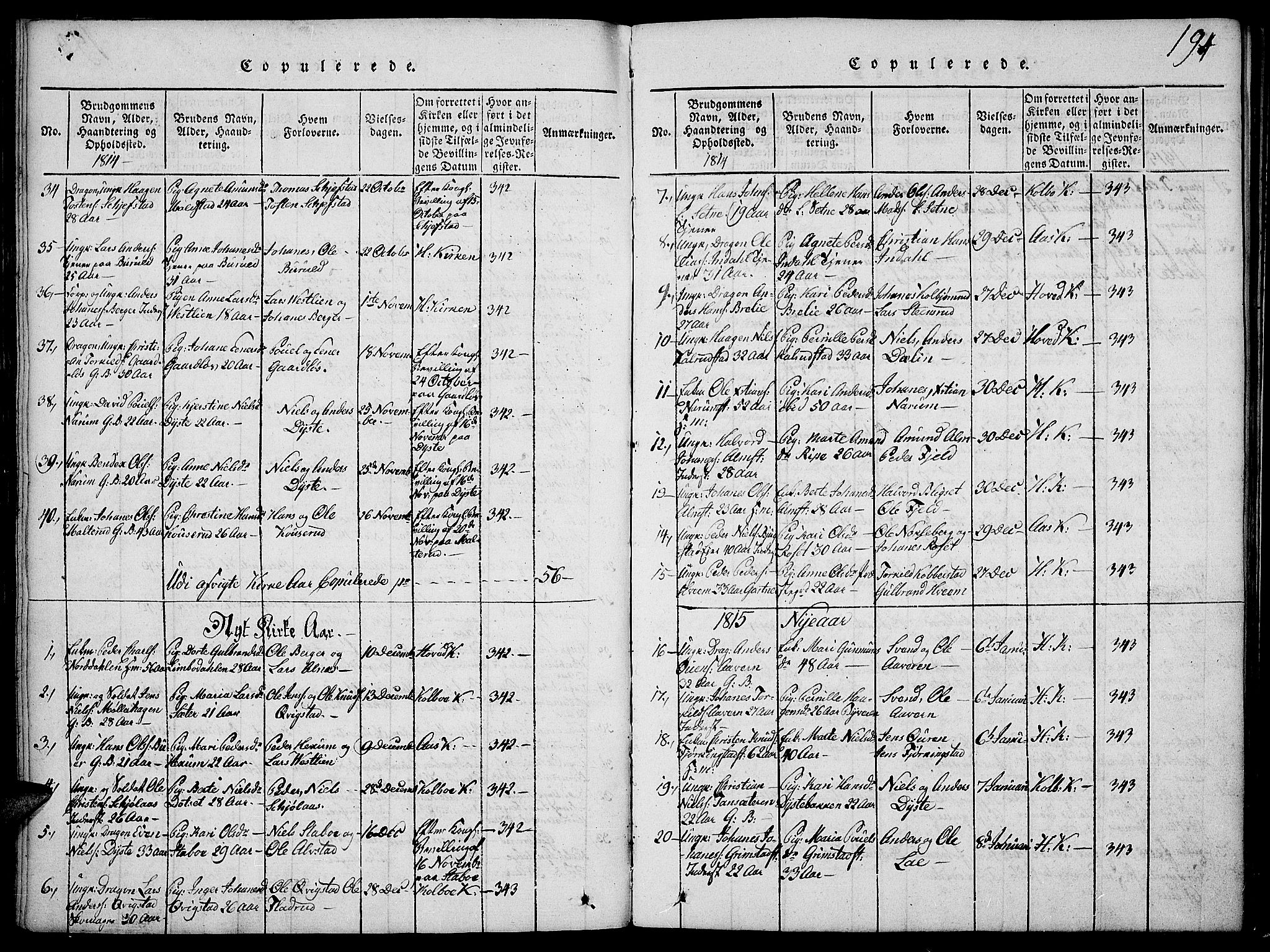 Toten prestekontor, SAH/PREST-102/H/Ha/Haa/L0009: Parish register (official) no. 9, 1814-1820, p. 194