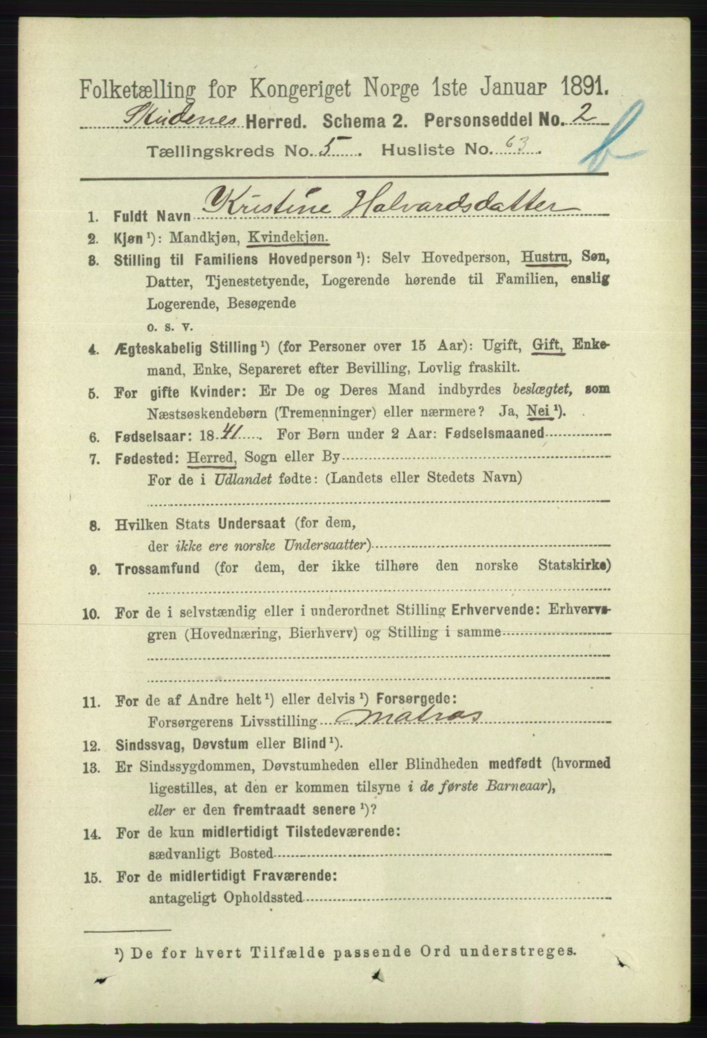 RA, 1891 census for 1150 Skudenes, 1891, p. 5555