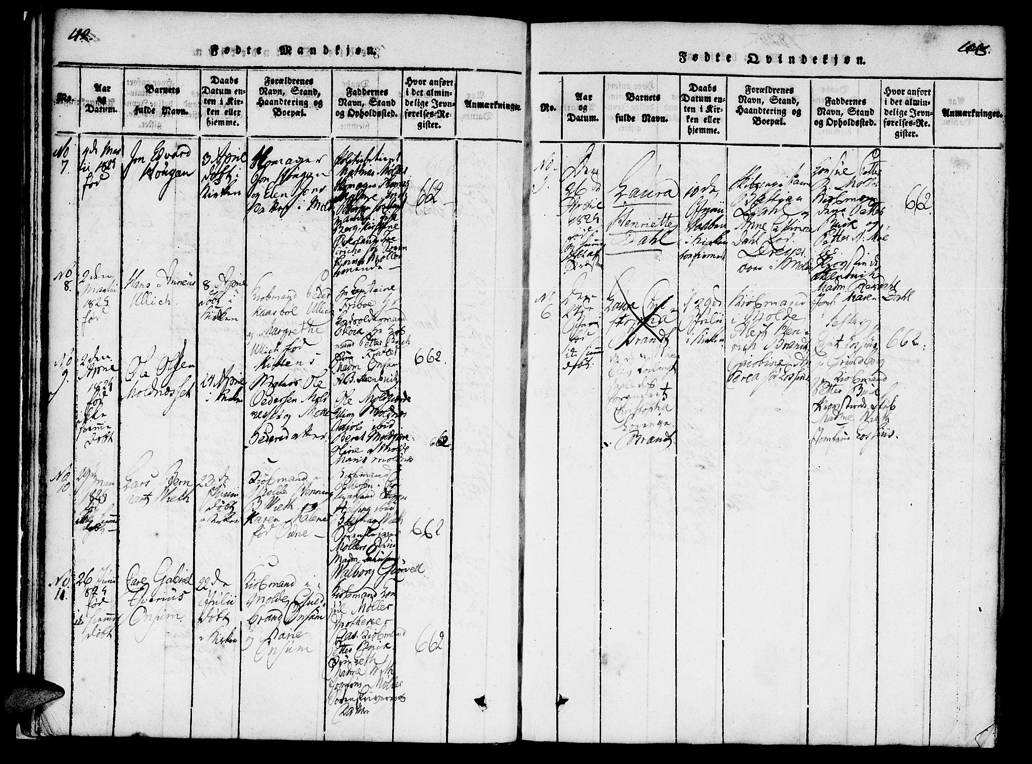 Ministerialprotokoller, klokkerbøker og fødselsregistre - Møre og Romsdal, SAT/A-1454/558/L0688: Parish register (official) no. 558A02, 1818-1843, p. 42-43