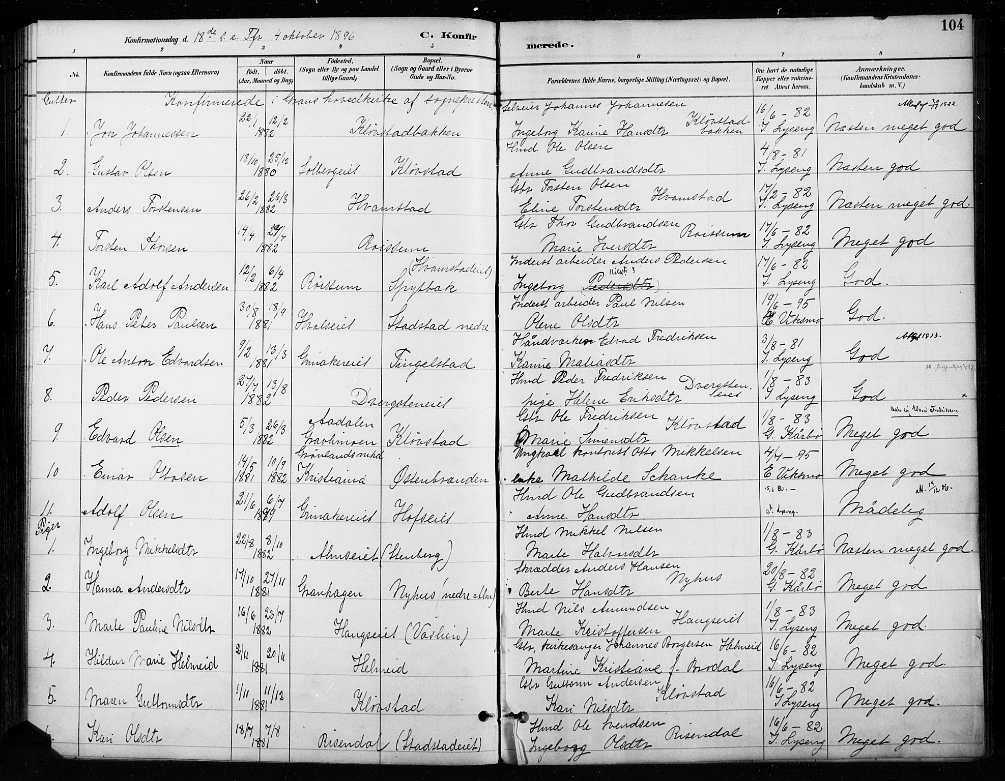 Gran prestekontor, AV/SAH-PREST-112/H/Ha/Haa/L0018: Parish register (official) no. 18, 1889-1899, p. 104