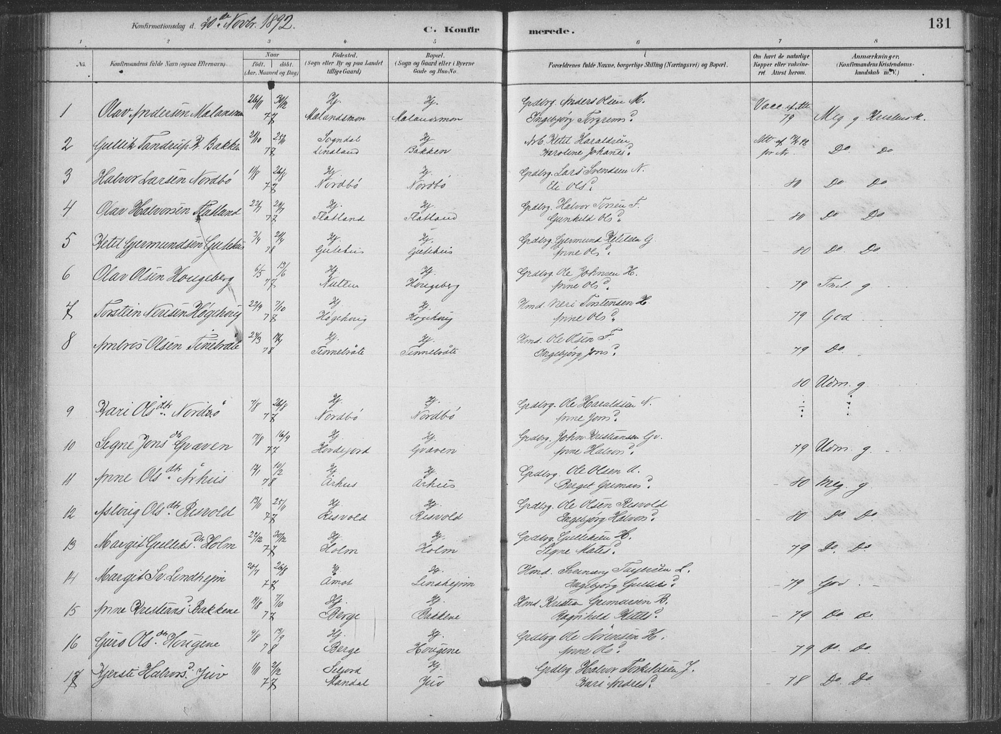 Hjartdal kirkebøker, SAKO/A-270/F/Fa/L0010: Parish register (official) no. I 10, 1880-1929, p. 131